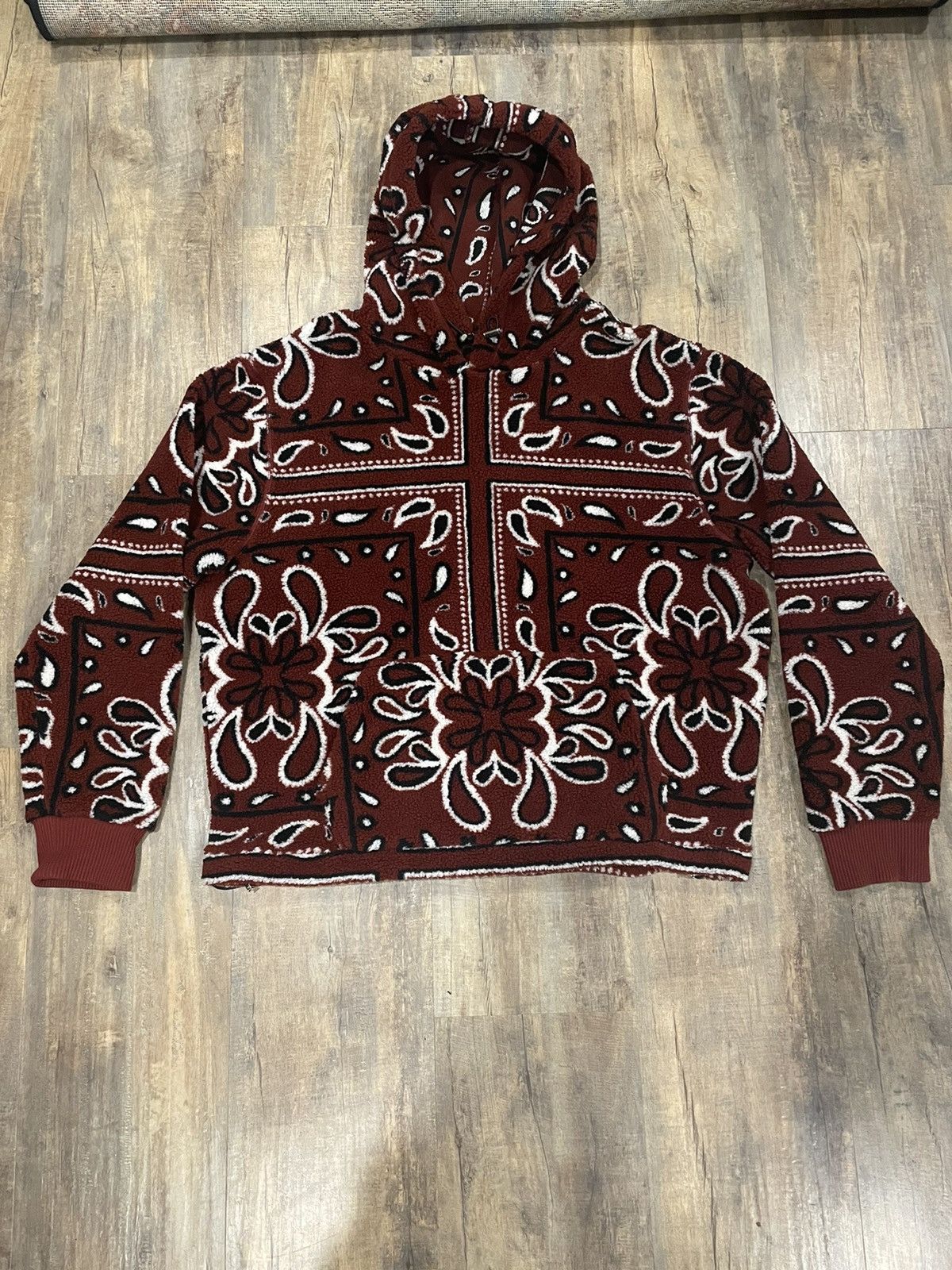 Amiri RARE Amiri Bandana Fleece Pullover Hoodie Jacket Red Paisley ...