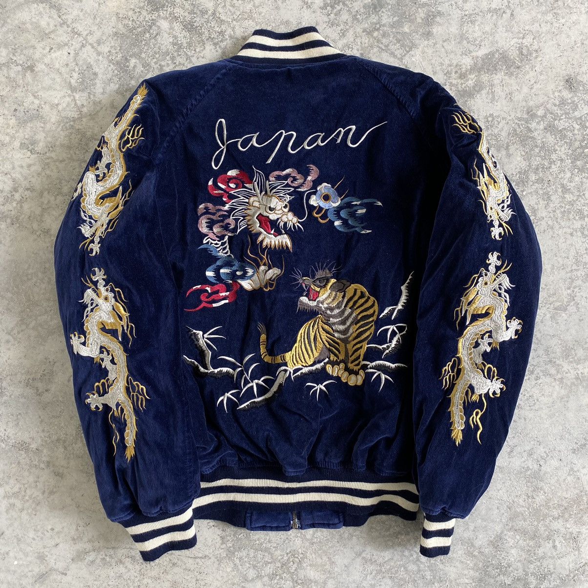 image of Sukajan Souvenir Jacket x Vintage Sukajan Souvenir Velvet Jacket in Navy, Men's (Size Medium)