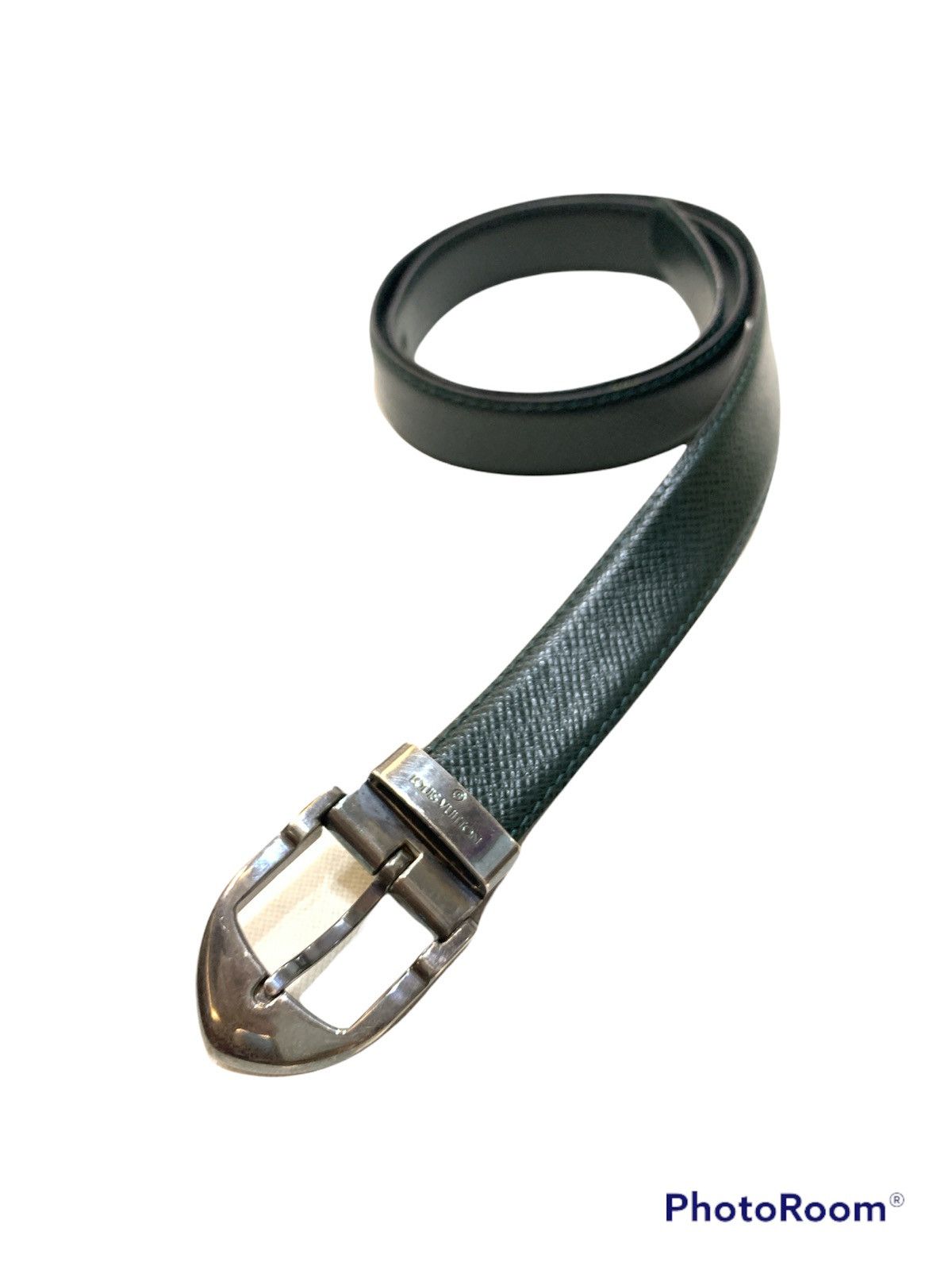 image of Louis Vuitton Lv Dark Green Leather Belt, Men's (Size 30)