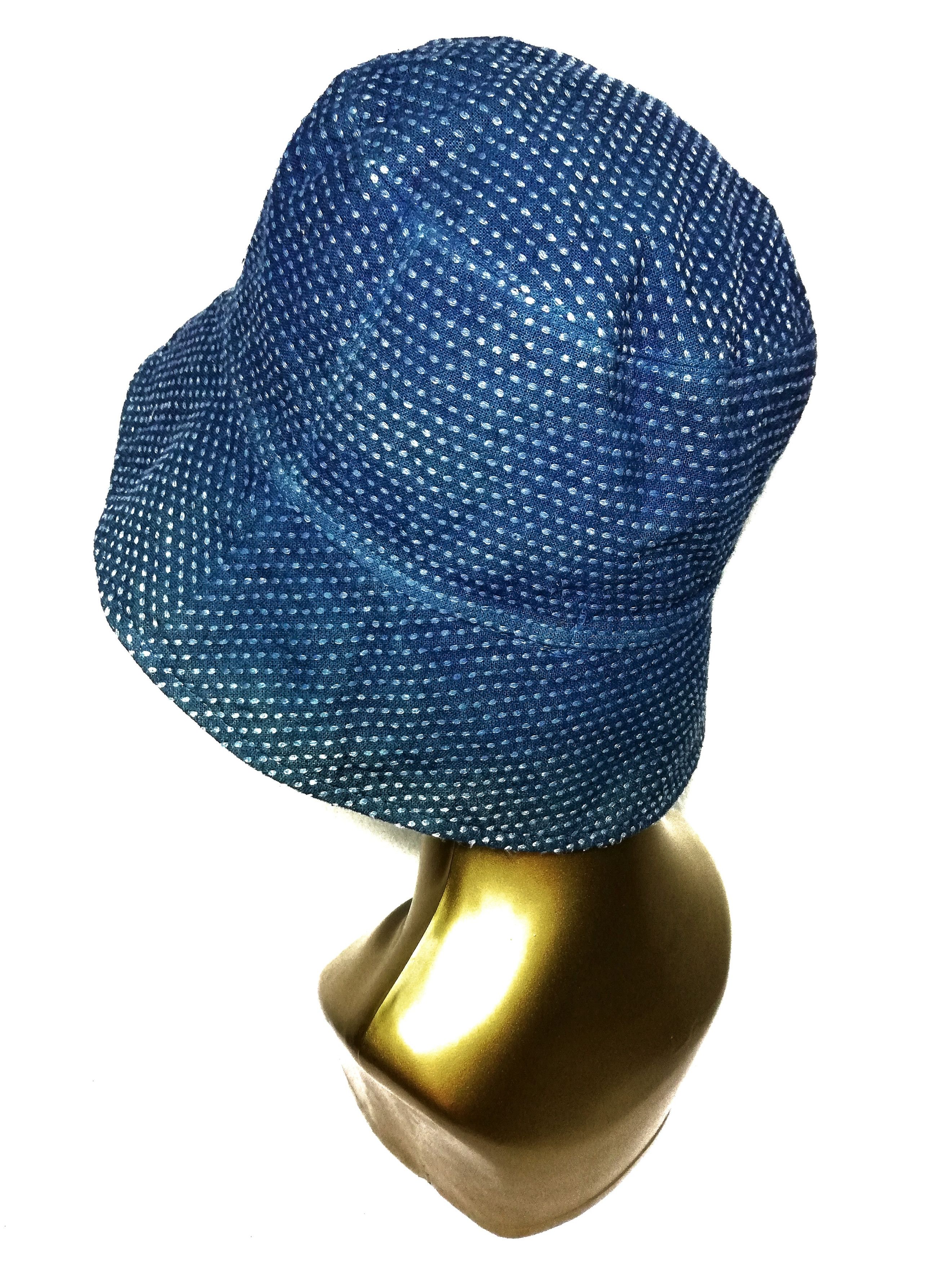 Japanese Brand 🔥Traditional Indigo Design Sashiko Stiches Bucket Hat🔥 Size ONE SIZE - 5 Thumbnail