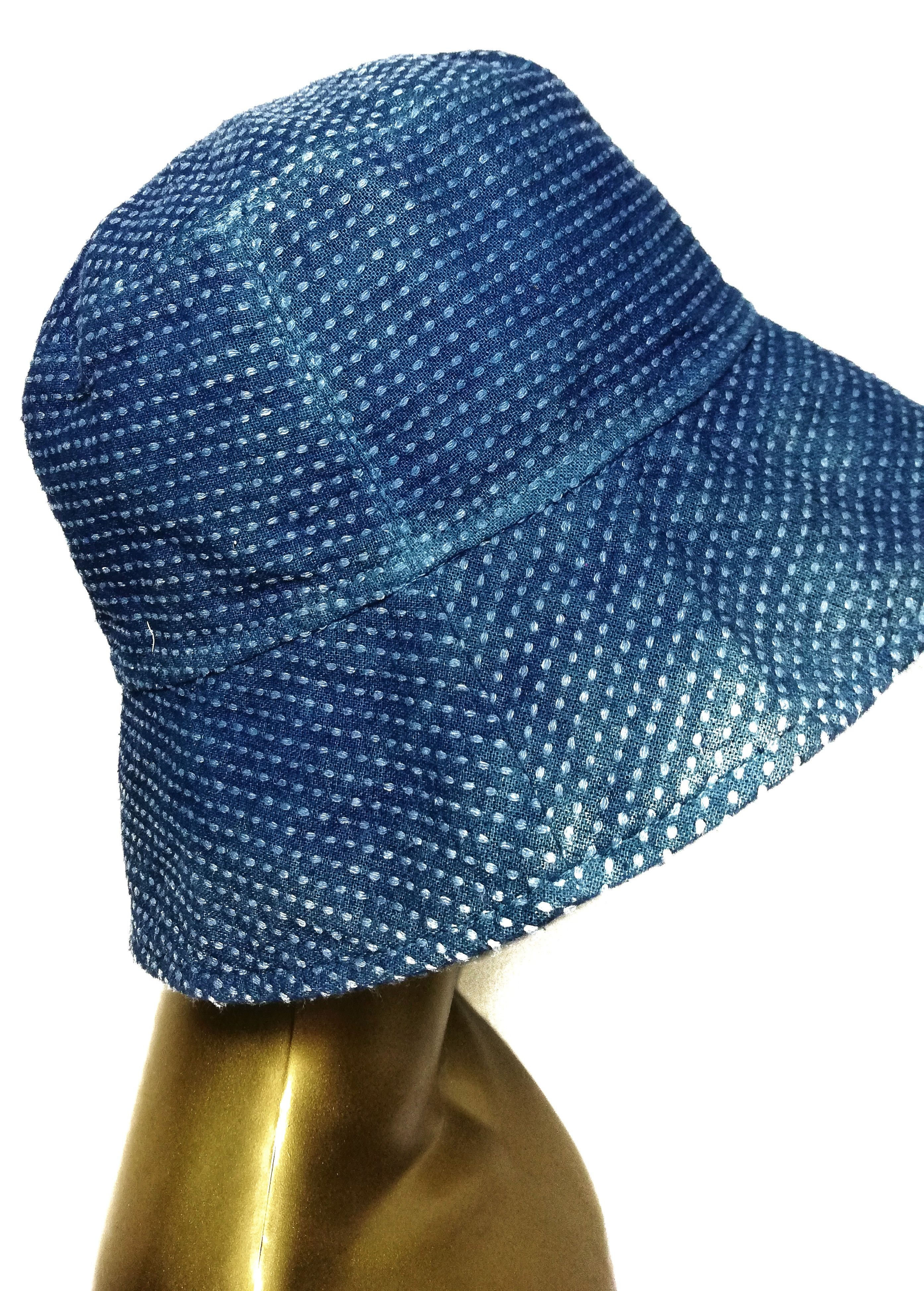 Japanese Brand 🔥Traditional Indigo Design Sashiko Stiches Bucket Hat🔥 Size ONE SIZE - 10 Thumbnail
