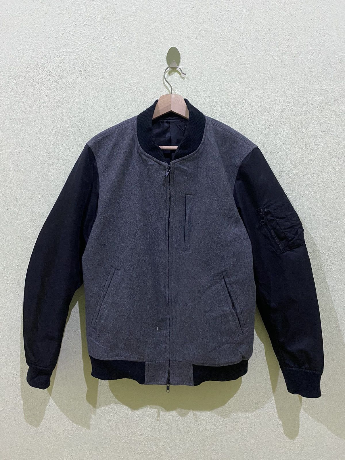 image of The Shop Tk Varsity Jacket Military Style in Black Gray, Men's (Size Large)