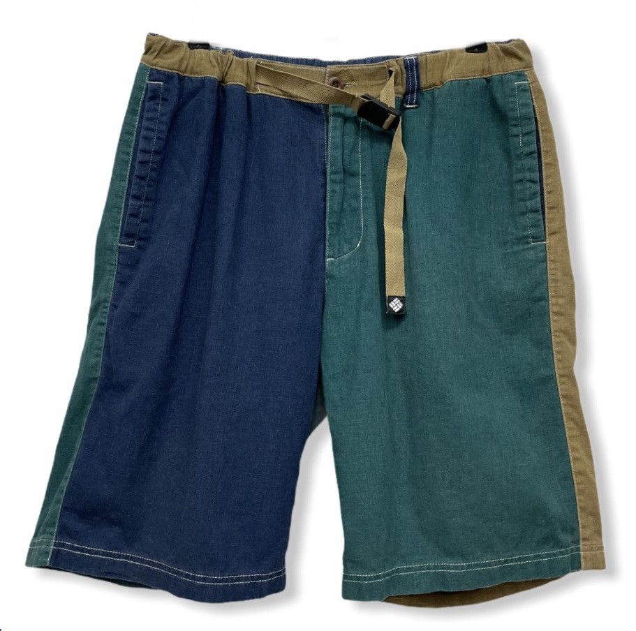 image of Dope! Columbia Linen-Cotton Hybrid Tri-Color Shorts in Blue/Brown/Green, Men's (Size 34)