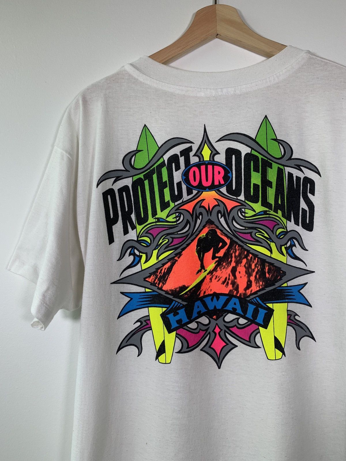 Vintage 90s Protect Our Oceans Surf Hawaii Single Stitched T Shirt Size US XL / EU 56 / 4 - 1 Thumbnail