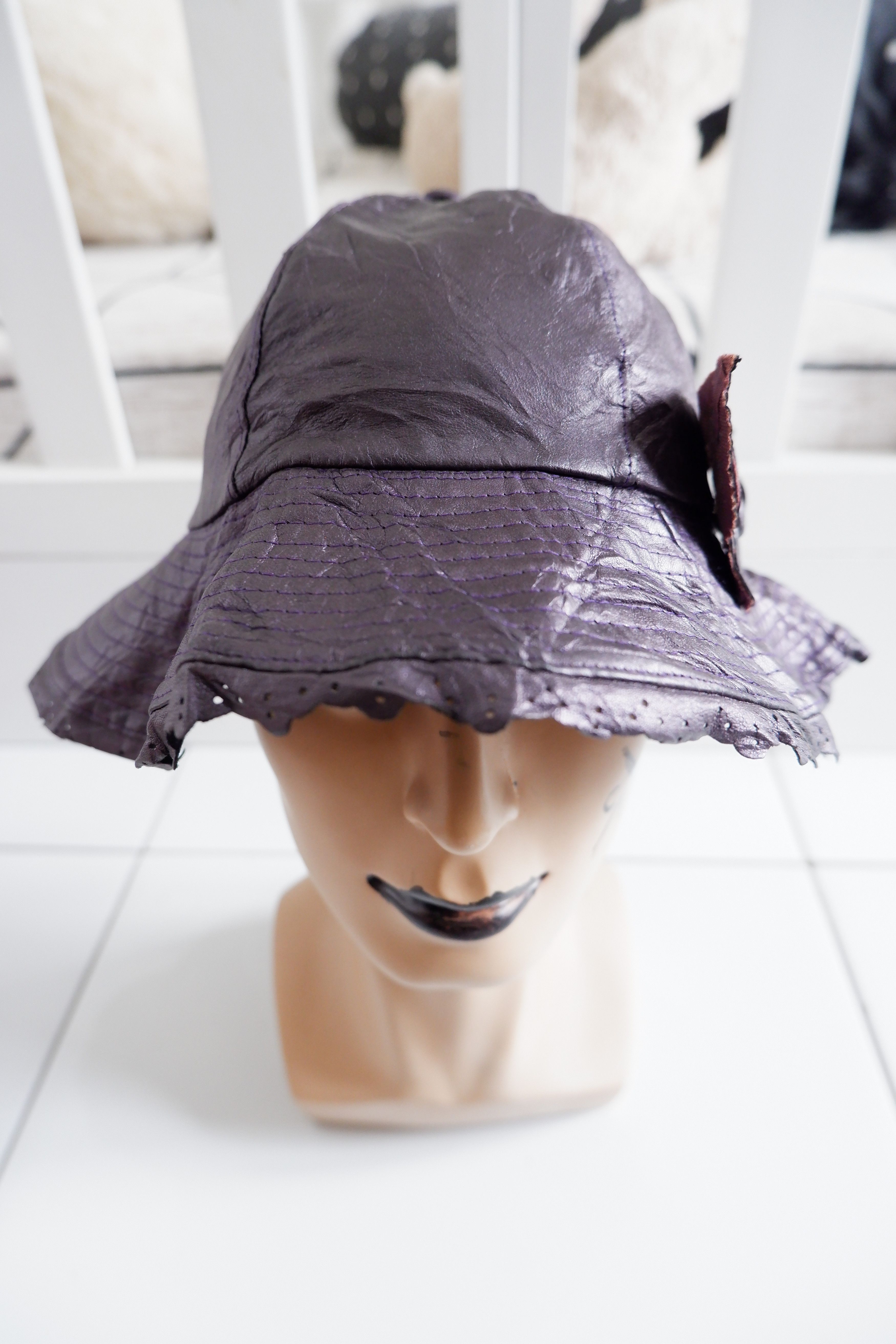 image of Vintage 90's Vivienne Westwood Leather Hat (58Cm) in Purple, Men's