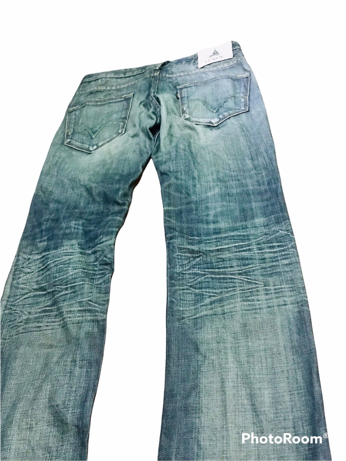 Levi's Louis Black Distressed Bootcut Jeans Faded Blue Vtg Wash Size US 31 - 6 Thumbnail