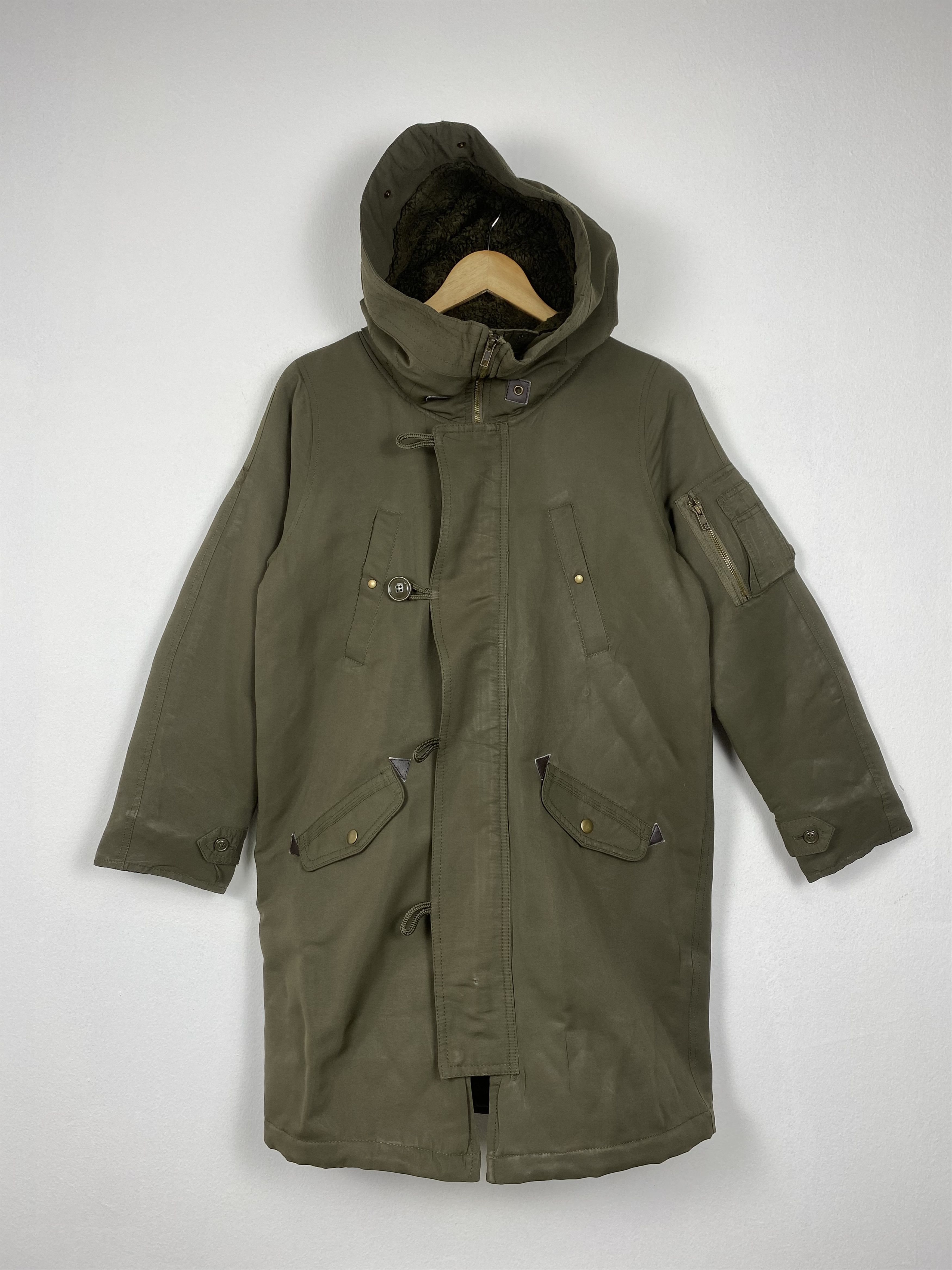 image of Vintage Emsexcite Quilted Lining Hoodie Long Jacket in Dark Green, Men's (Size Small)