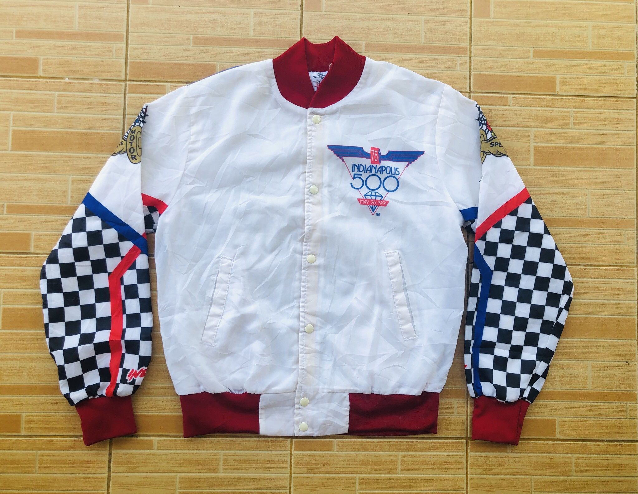 NASCAR 💥Indy 500 All Over Print Satin Style Jacket Indianapolis Size US S / EU 44-46 / 1 - 2 Thumbnail
