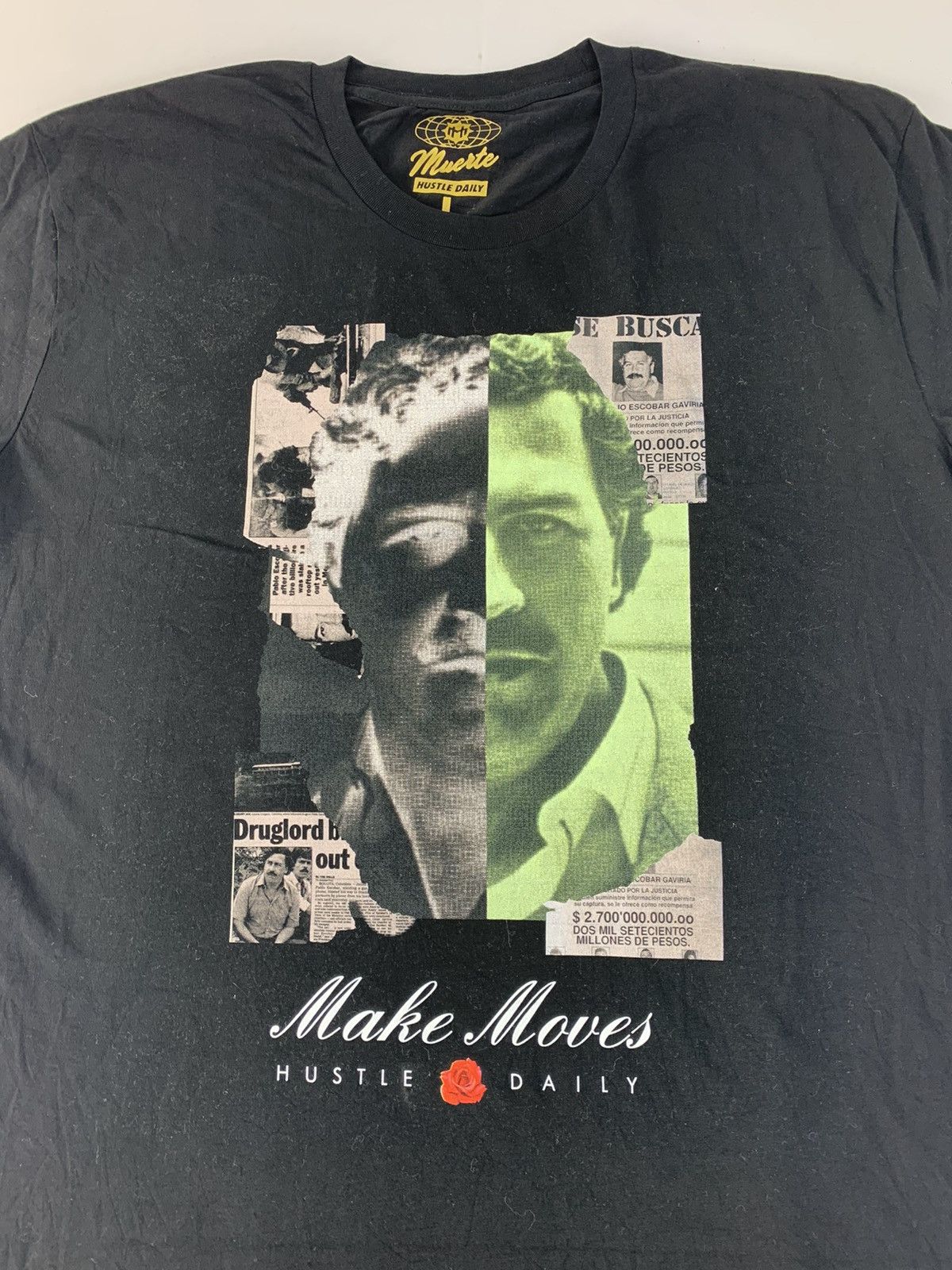 Vintage Muerte Hustle Daily Pablo Escobar Drug Lord Big Graphic Tee Size US L / EU 52-54 / 3 - 2 Thumbnail