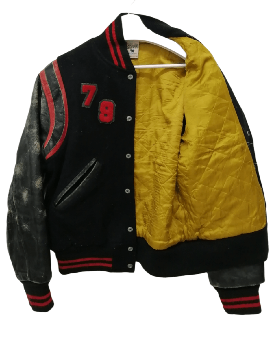 image of Leather Jacket x Varsity Jacket Award Jacket By Kaye Bros Wool Varsity Jacket in Black Red (Size La