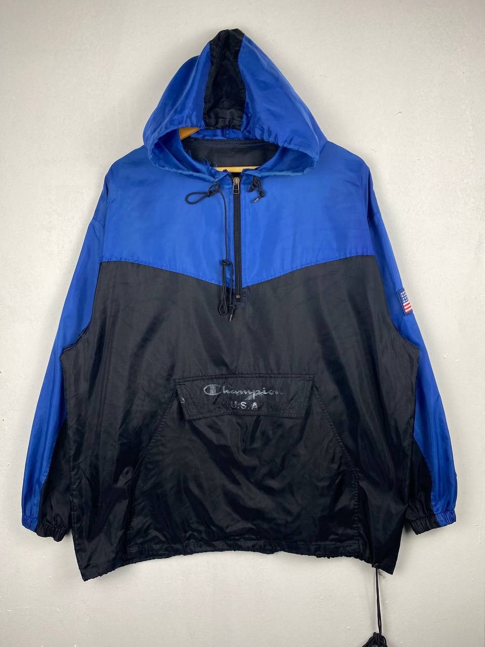 image of Avant Garde x Champion Vintage Champion Anorak Half Zipper Jacket Nice Design in Black/Blue (Size M