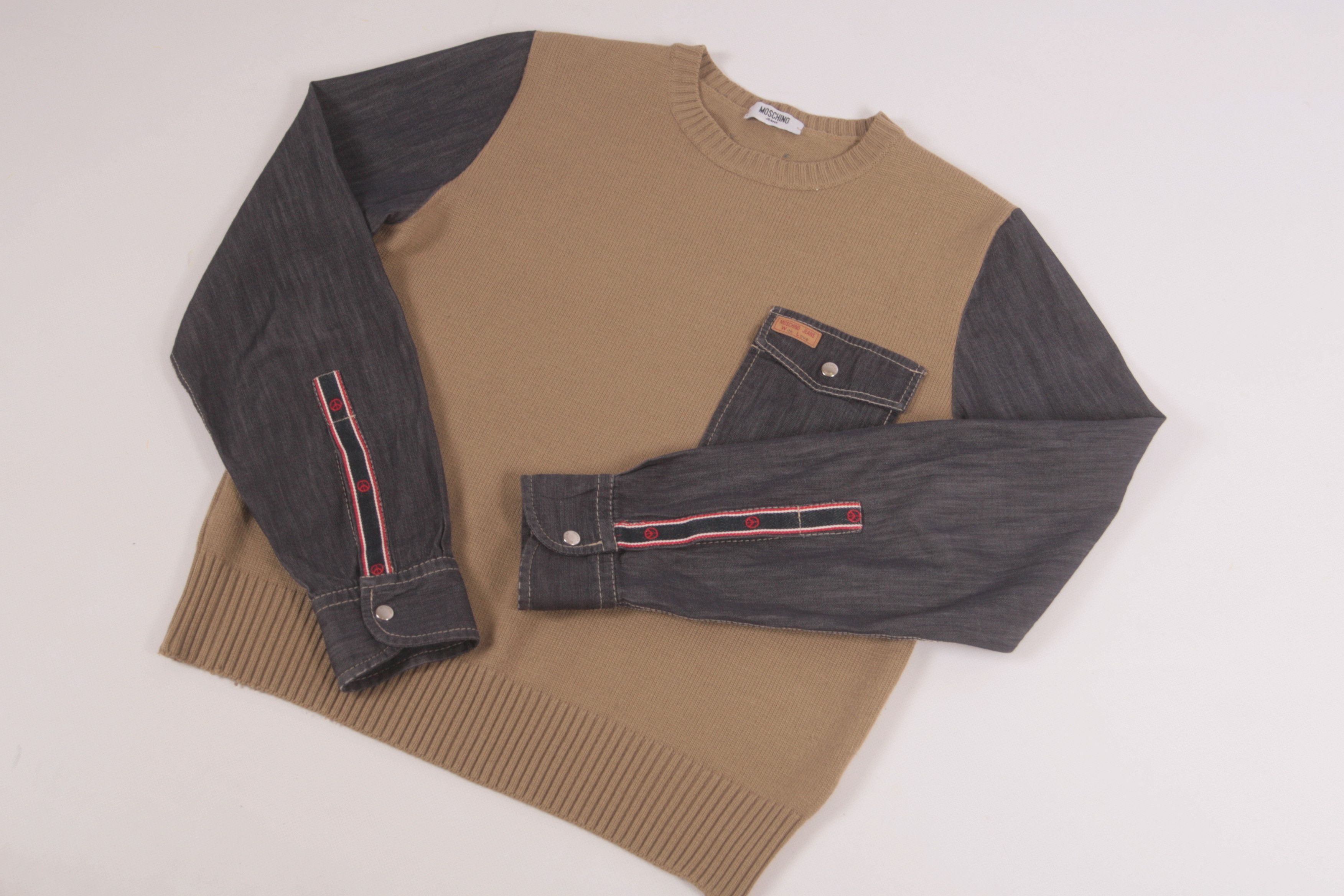 Moschino Moschino Jeans Cotton Blend Knit Sweat With Denim Sleeves Size US M / EU 48-50 / 2 - 2 Thumbnail