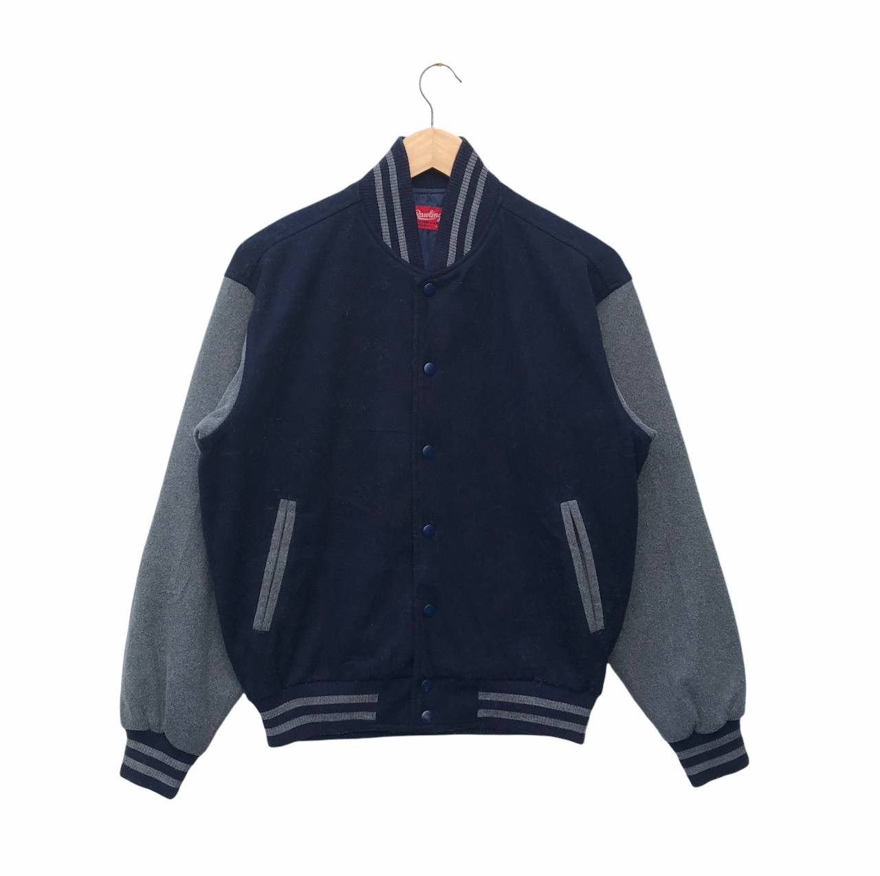 image of Rawlings By Asics Plain Varsity Jacket in Dark Blue, Men's (Size Medium)