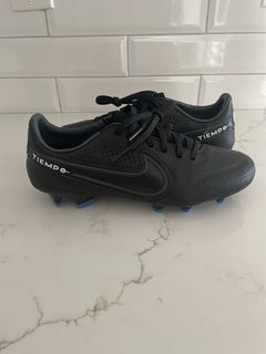 2015 NIKE TIEMPO MYSTIC lV FG FOOTBALL BOOTS BLACK VOLT MEN'S UK 6