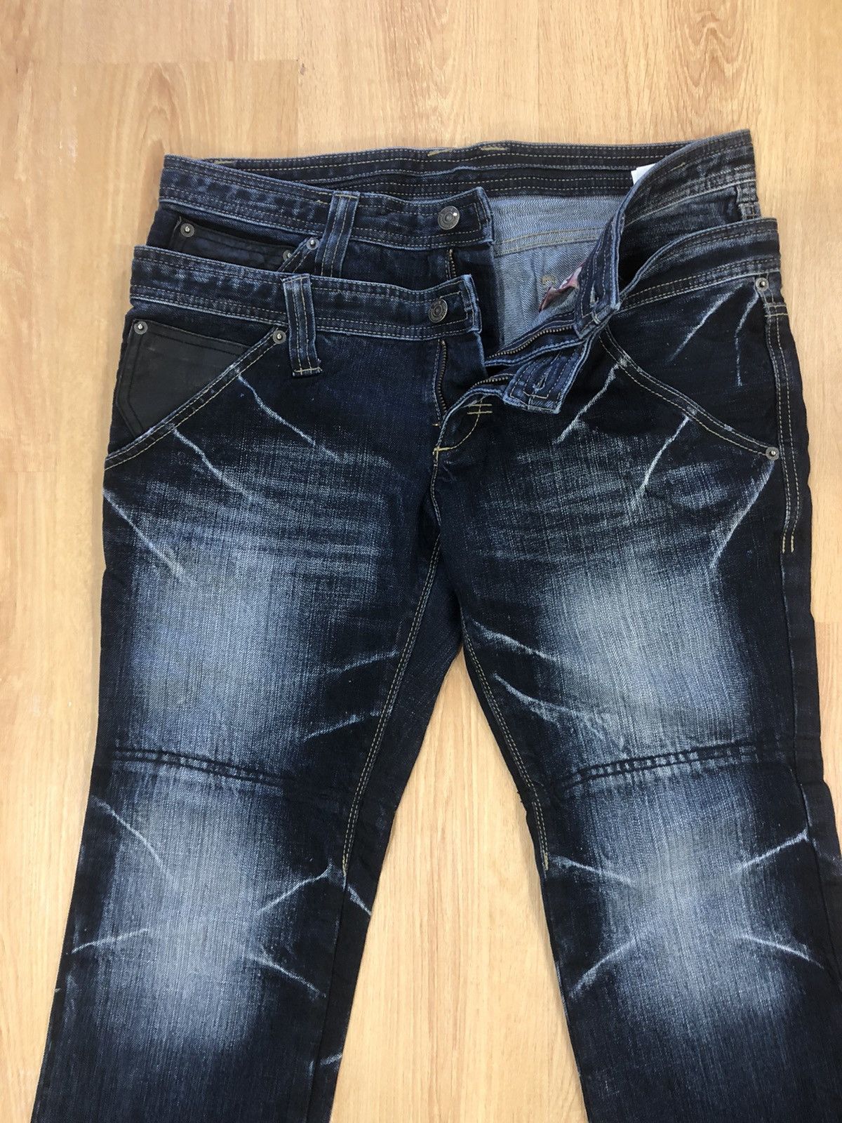 PPFM Japanese PPFM Double Waist Distressed Denim Punk Style Blue Size US 33 - 3 Thumbnail