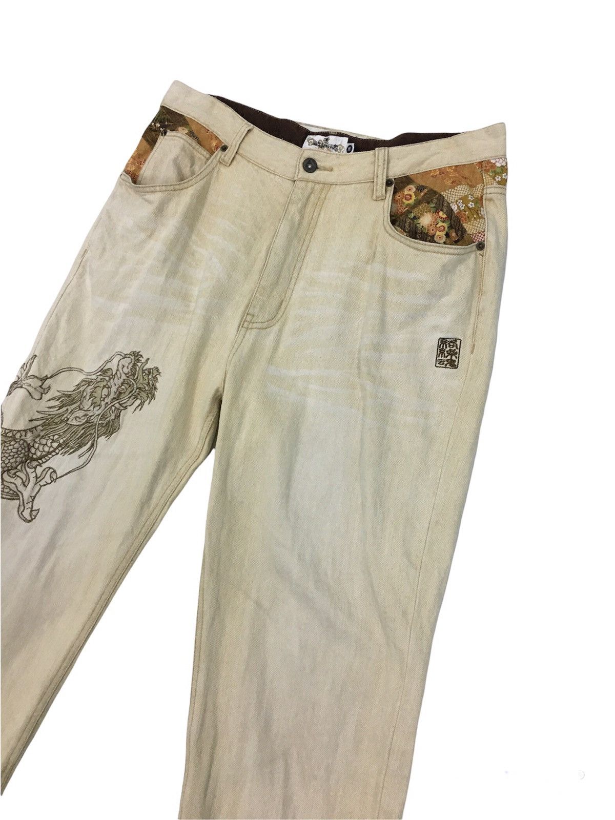 Designer × Japanese Brand Kara Kuri Embroidered Dragon Jeans Size US 36 / EU 52 - 2 Thumbnail