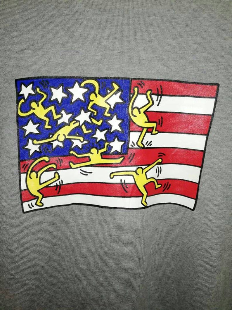 Keith Haring Distressed Keith Haring Sweatshirt big logo Flag USA (s191) Size US L / EU 52-54 / 3 - 2 Thumbnail