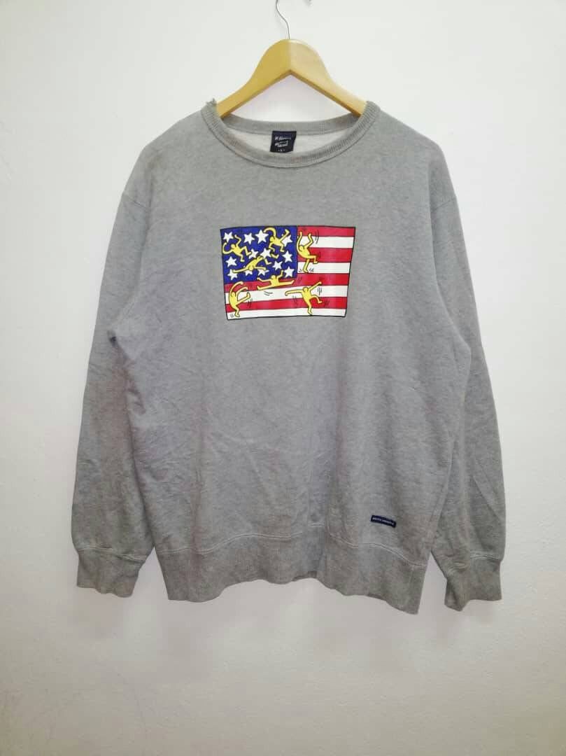 Keith Haring Distressed Keith Haring Sweatshirt big logo Flag USA (s191) Size US L / EU 52-54 / 3 - 1 Thumbnail