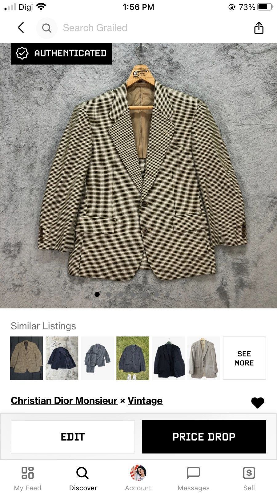 Christian Dior Monsieur CHRISTIAN DIOR MONSIEUR GOLDEN CHECK SUIT JACKET #5540-196 Size 42R - 12 Thumbnail