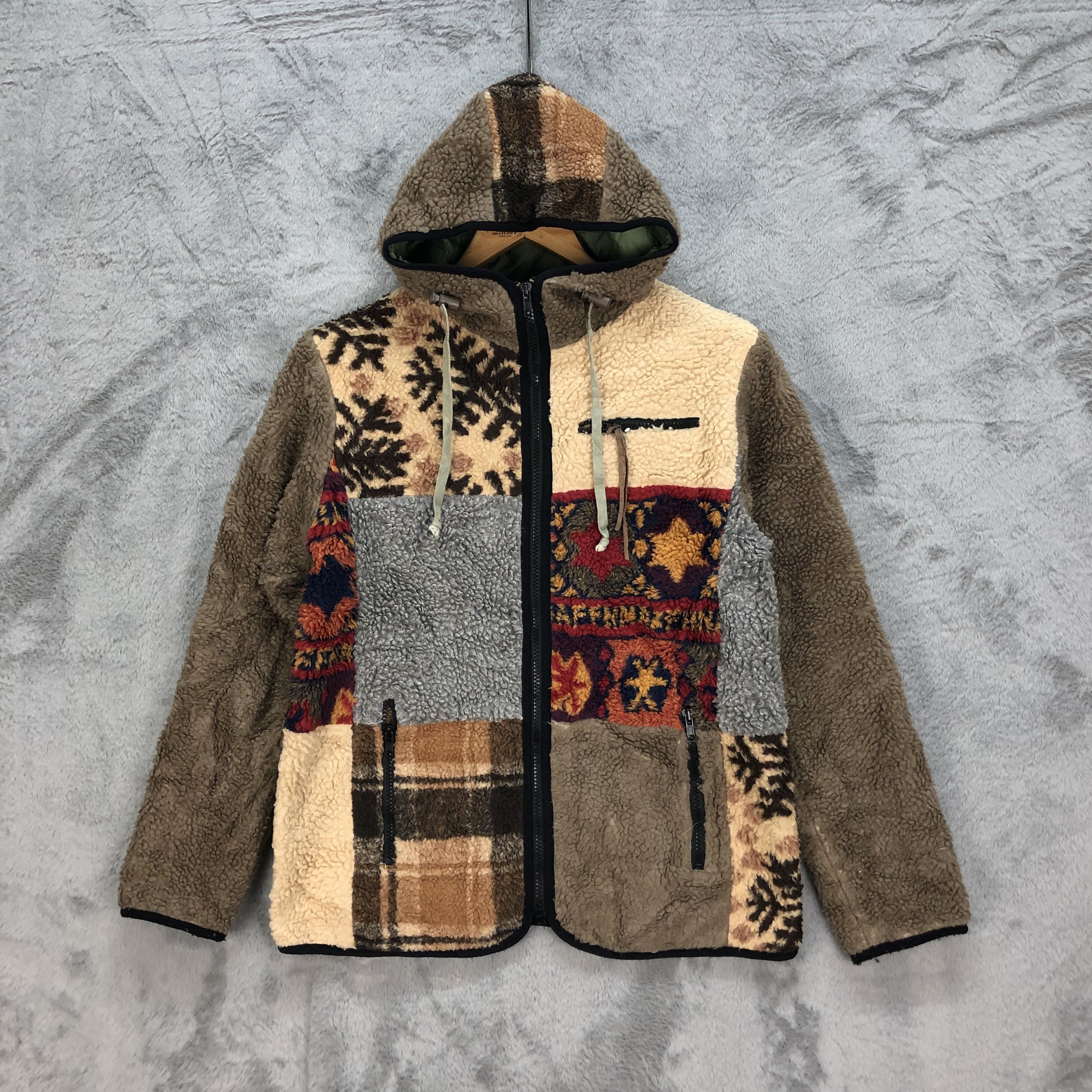 Japanese Brand agile Patchwork Design Boro Fleece Jacket #5409-188 Size US M / EU 48-50 / 2 - 1 Thumbnail