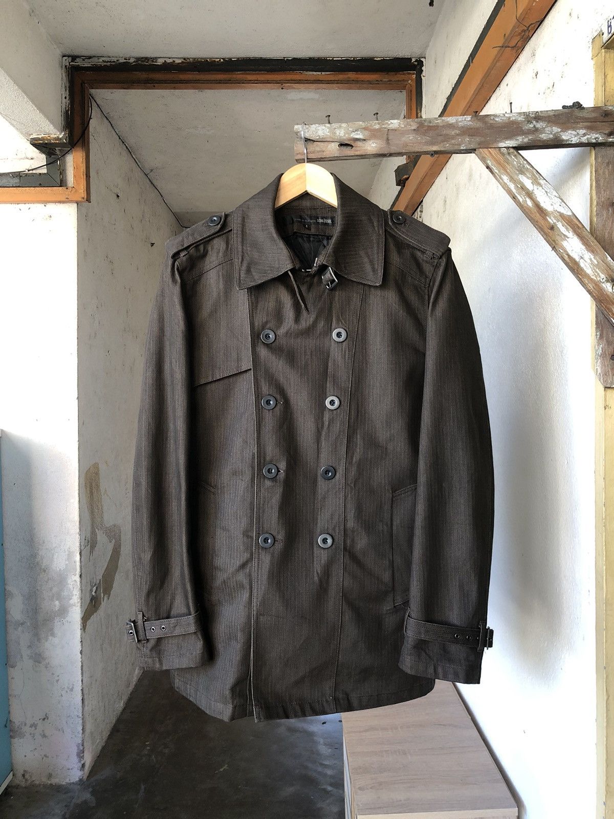 image of Schlussel Double Breasted Denim Coat Jacket in Brown, Men's (Size Medium)