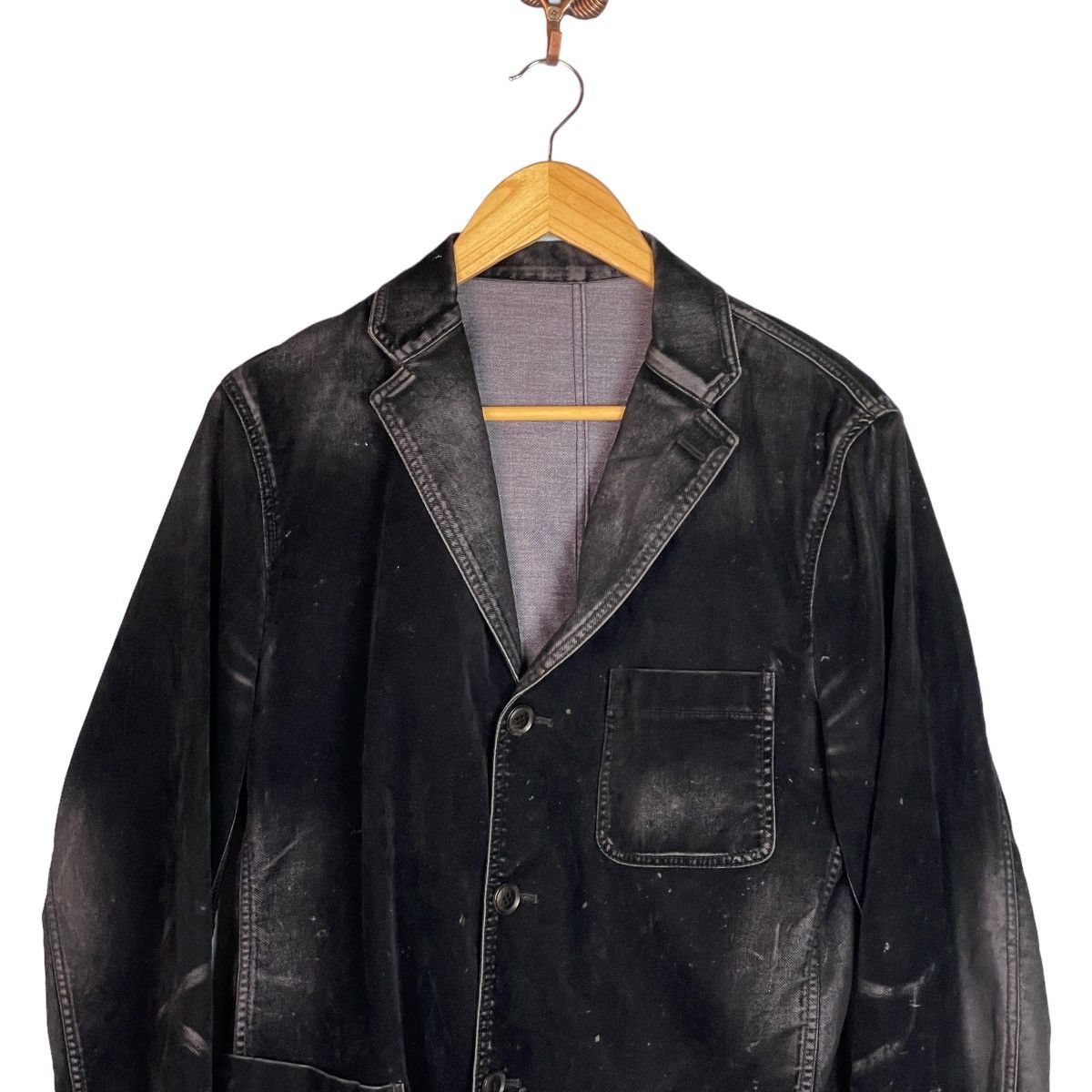 Issey Miyake Tete Homme Black Faded Suede Blazer Size 42S - 3 Thumbnail