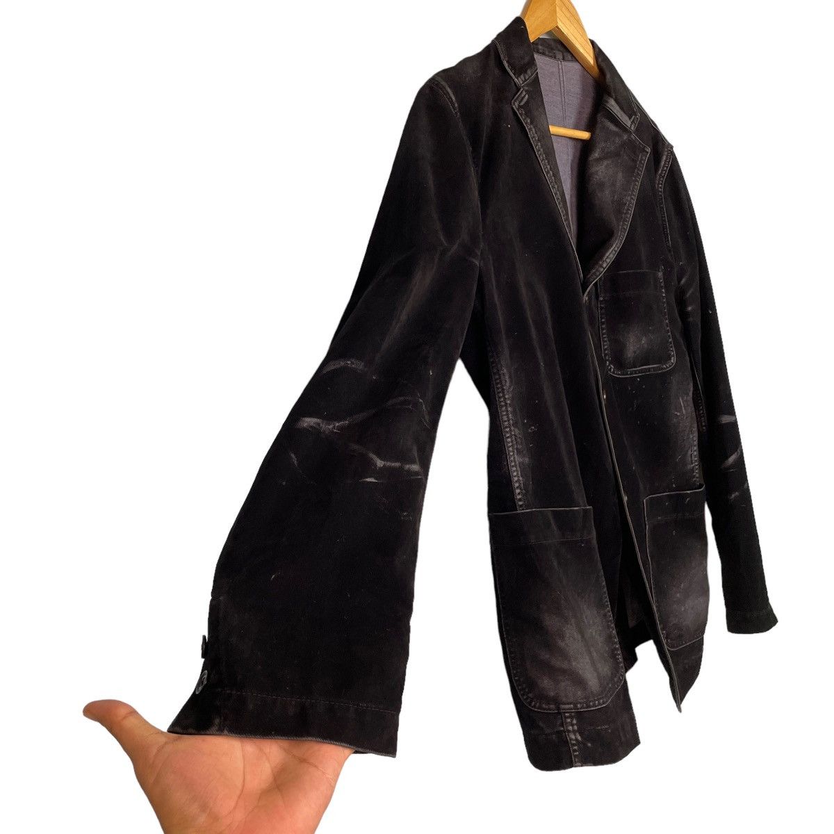 Issey Miyake Tete Homme Black Faded Suede Blazer Size 42S - 6 Thumbnail