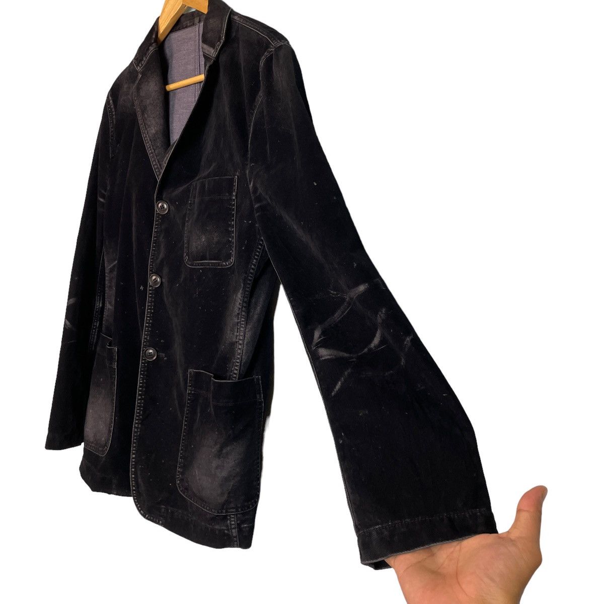 Issey Miyake Tete Homme Black Faded Suede Blazer Size 42S - 7 Thumbnail