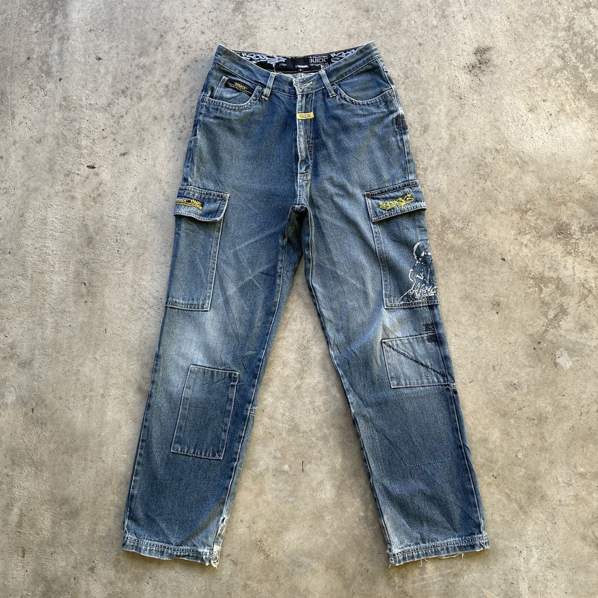 image of Utility Pro Wear x Vintage Souick Multipocket Cargo Denim Jeans Pants Japan W27 in Faded Blue, Men'