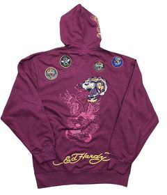 Ed Hardy Retro Tiger Hooded Sweatshirt - Women's Sweatshirts in Charcoal