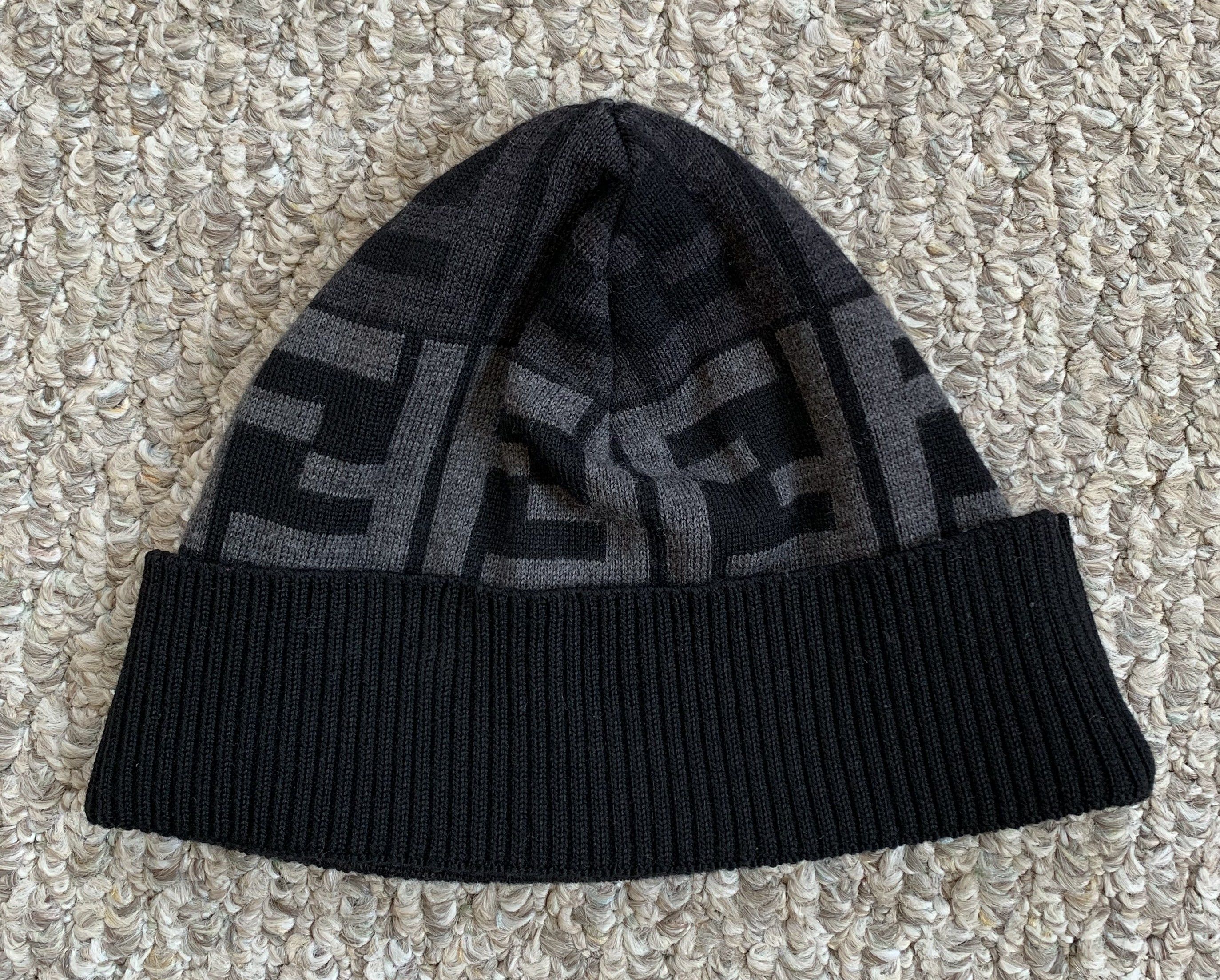 image of Vintage Fendi Zucca Monogram Beanie Hat in Gray/Black, Men's