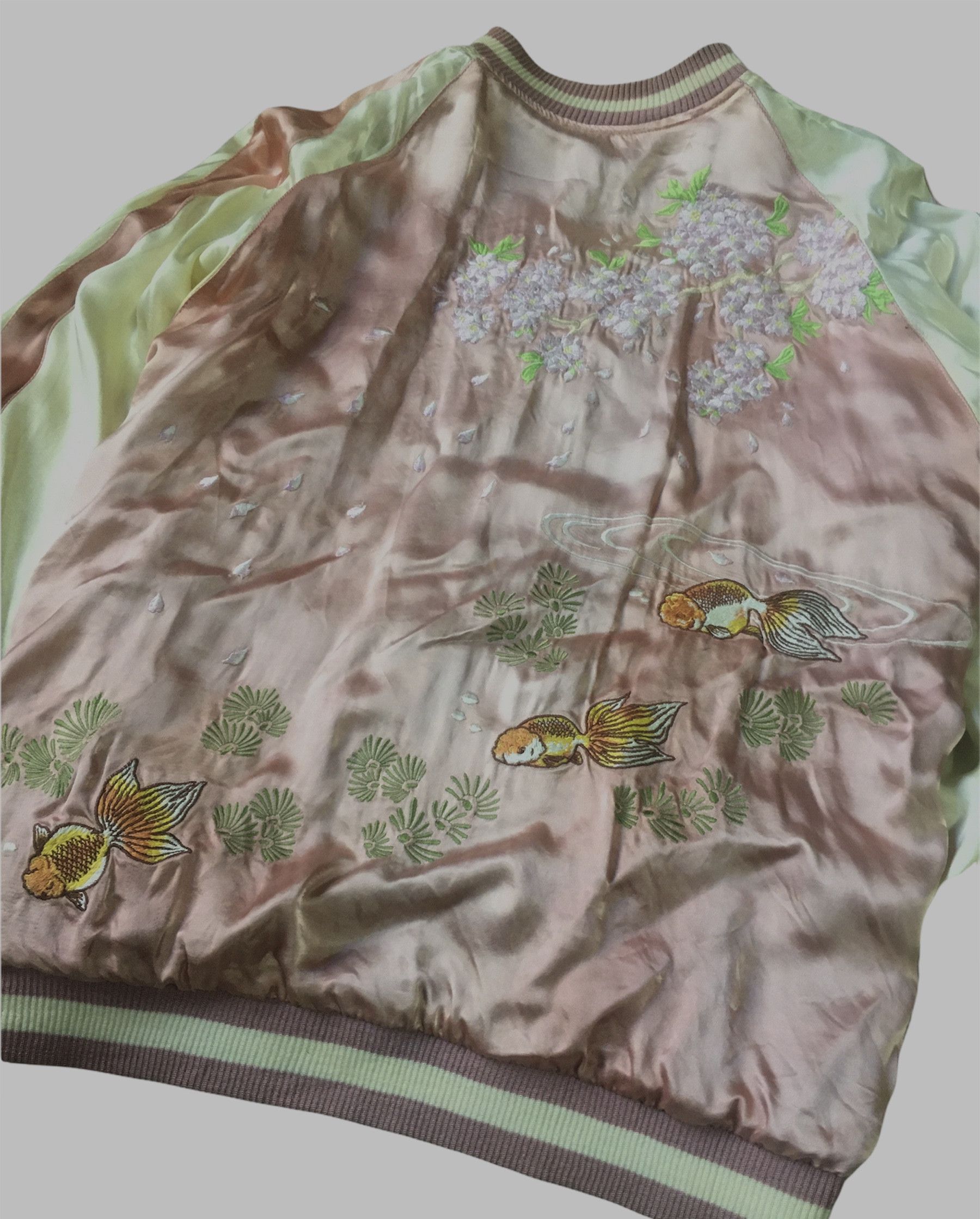 Japanese Brand × Vintage Vintage Full Print Sukajan Fish Koi Satin Reversible Jacket Size US M / EU 48-50 / 2 - 9 Thumbnail