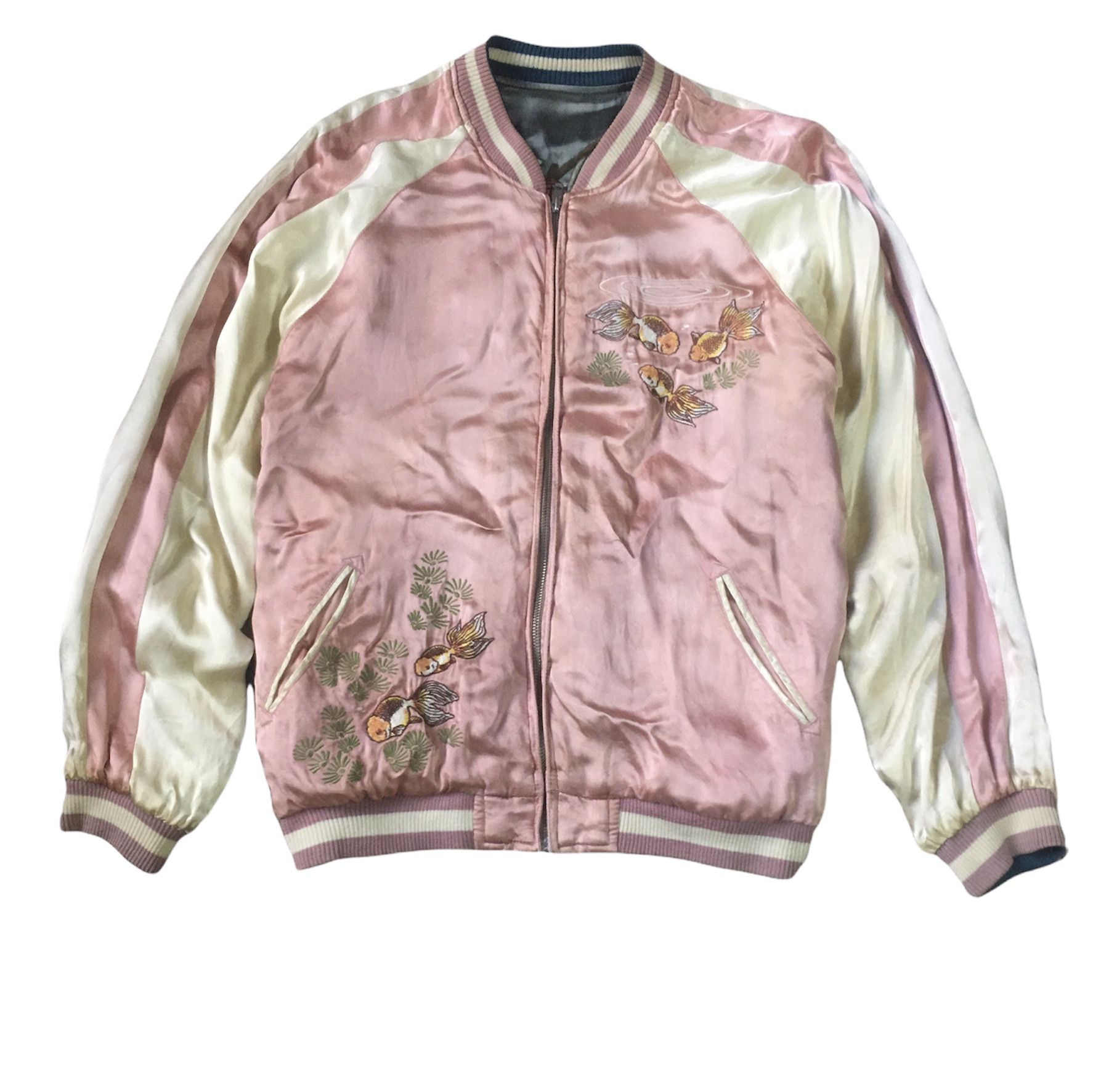 Japanese Brand × Vintage Vintage Full Print Sukajan Fish Koi Satin Reversible Jacket Size US M / EU 48-50 / 2 - 10 Thumbnail