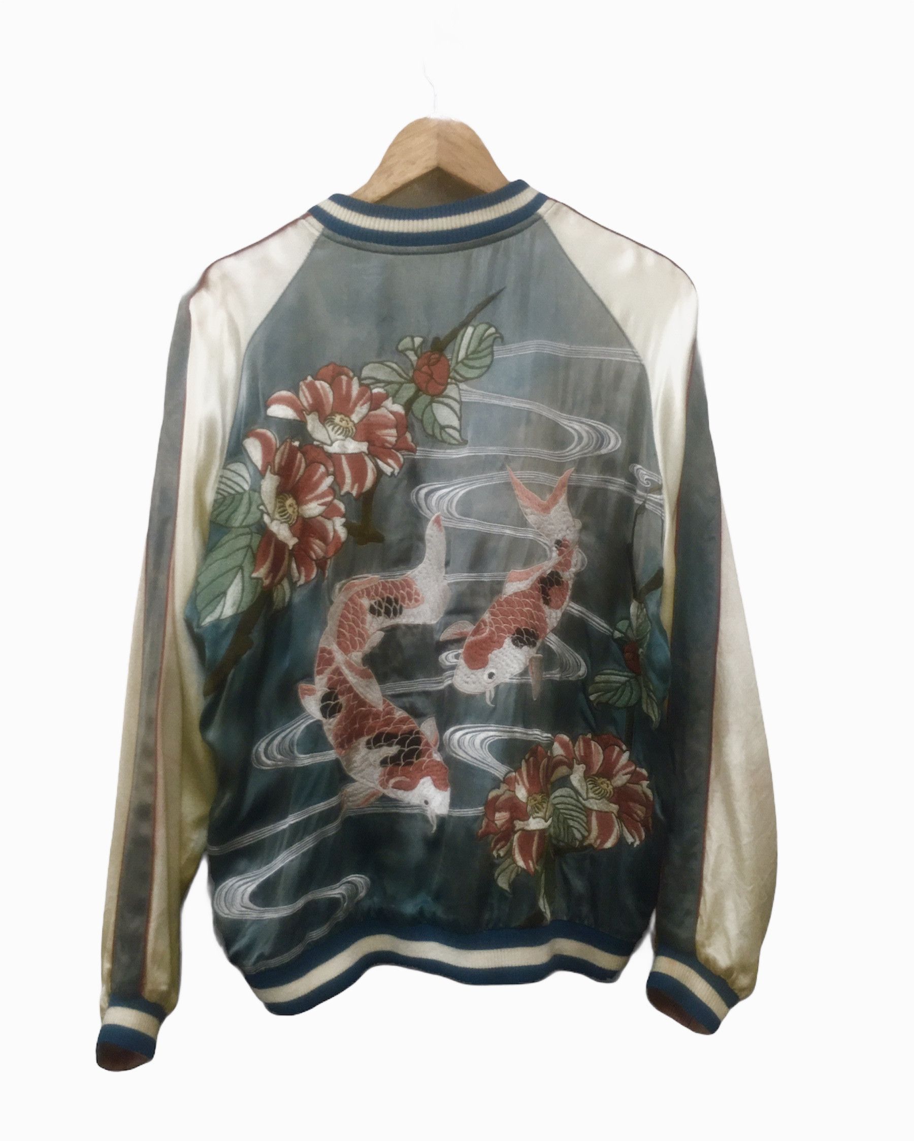 Japanese Brand × Vintage Vintage Full Print Sukajan Fish Koi Satin Reversible Jacket Size US M / EU 48-50 / 2 - 2 Thumbnail