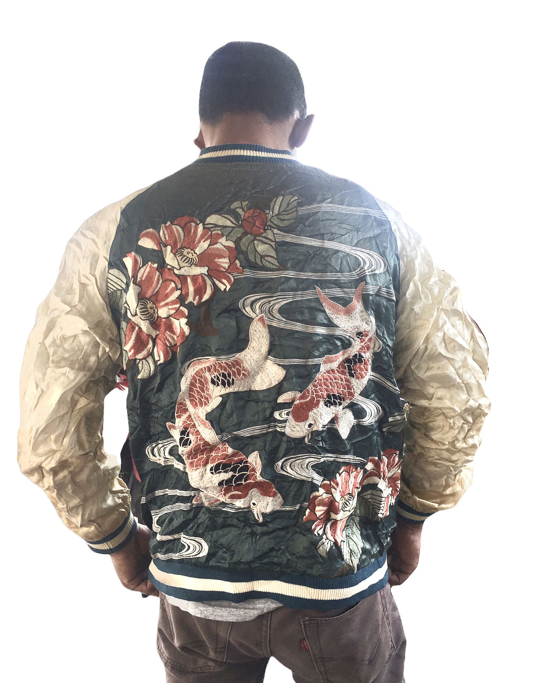 Japanese Brand × Vintage Vintage Full Print Sukajan Fish Koi Satin Reversible Jacket Size US M / EU 48-50 / 2 - 1 Thumbnail