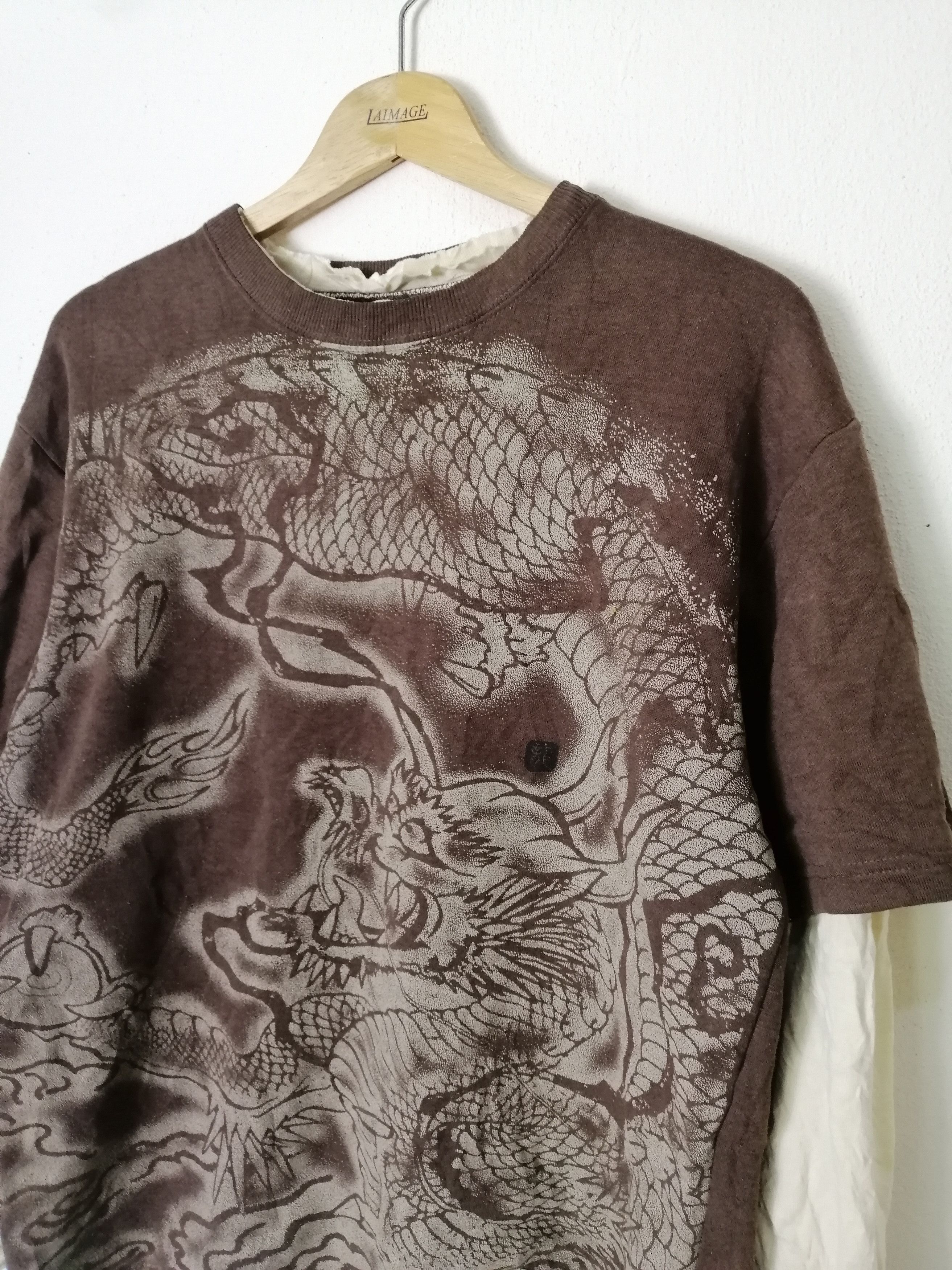 Japanese Brand Dragon Art Short Sleeve Sweat Over Print Sick Inner Size US L / EU 52-54 / 3 - 3 Thumbnail