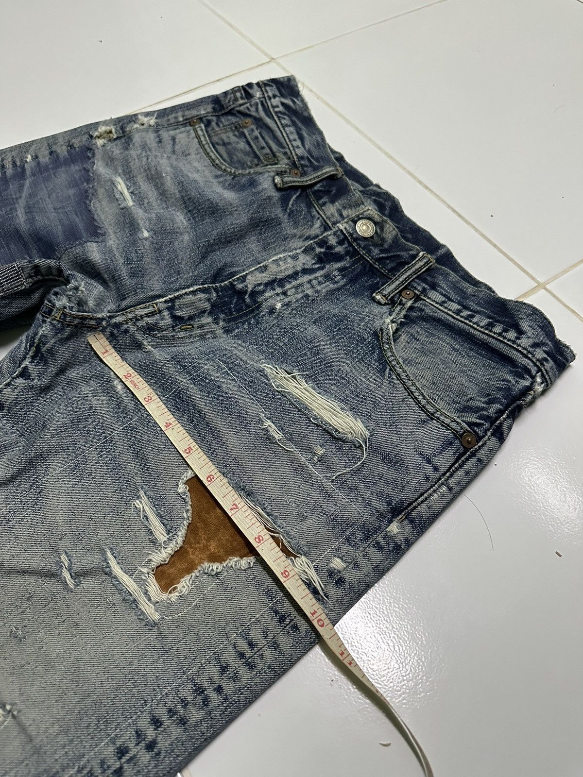 Japanese Brand Vintage 80s Ameyoko hinoya v stich sashiko boro blue jeans Size US 32 / EU 48 - 19 Thumbnail