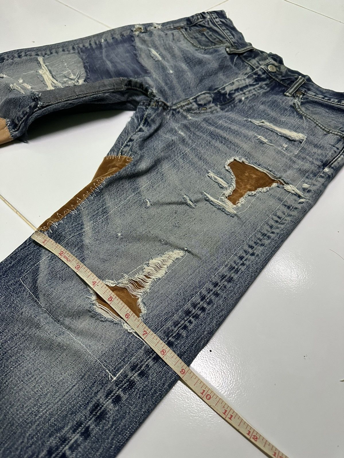 Japanese Brand Vintage 80s Ameyoko hinoya v stich sashiko boro blue jeans Size US 32 / EU 48 - 18 Thumbnail