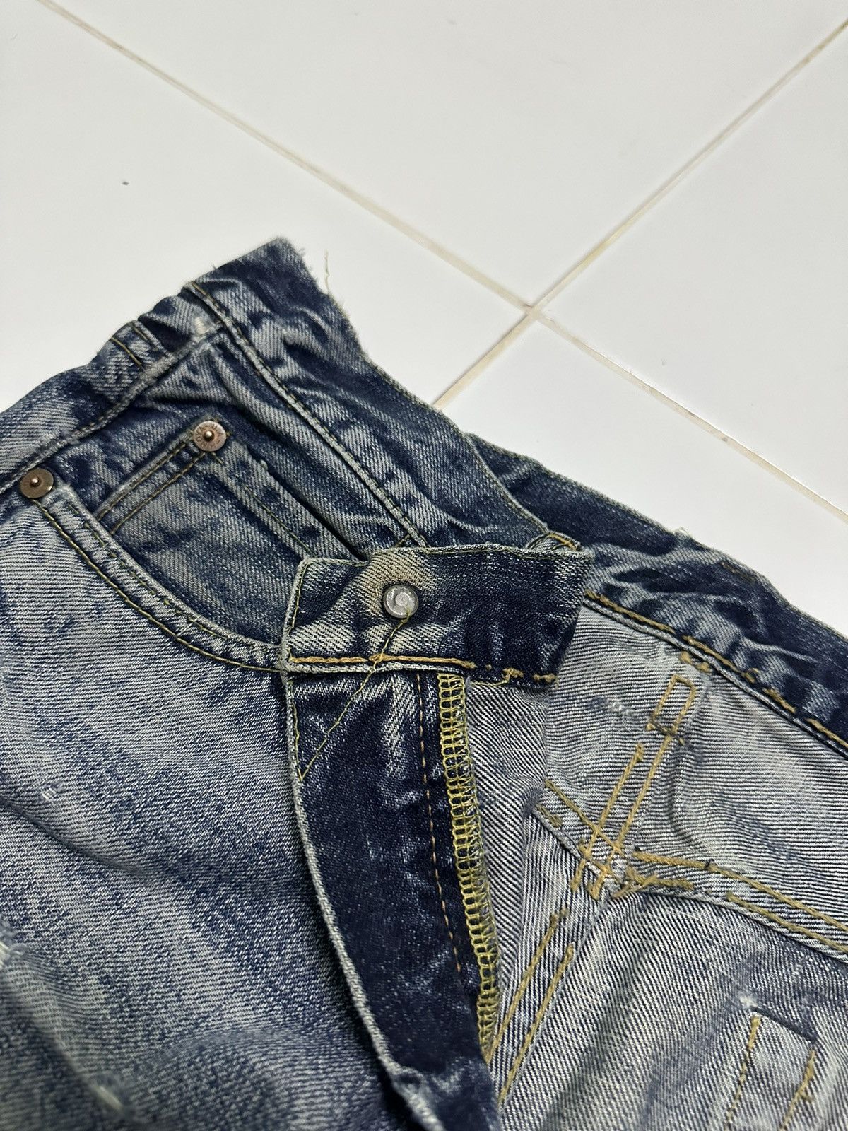 Japanese Brand Vintage 80s Ameyoko hinoya v stich sashiko boro blue jeans Size US 32 / EU 48 - 5 Thumbnail