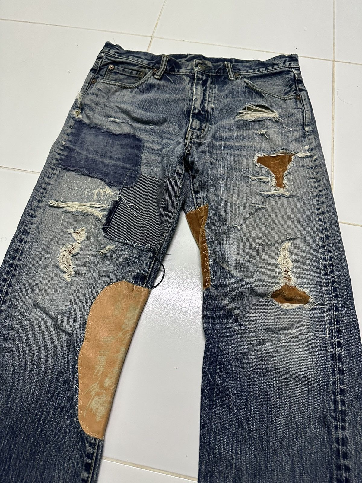 Japanese Brand Vintage 80s Ameyoko hinoya v stich sashiko boro blue jeans Size US 32 / EU 48 - 7 Thumbnail