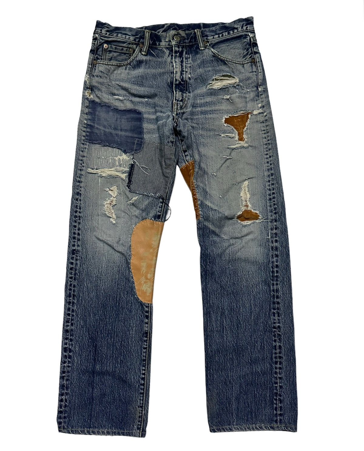 Japanese Brand Vintage 80s Ameyoko hinoya v stich sashiko boro blue jeans Size US 32 / EU 48 - 1 Thumbnail