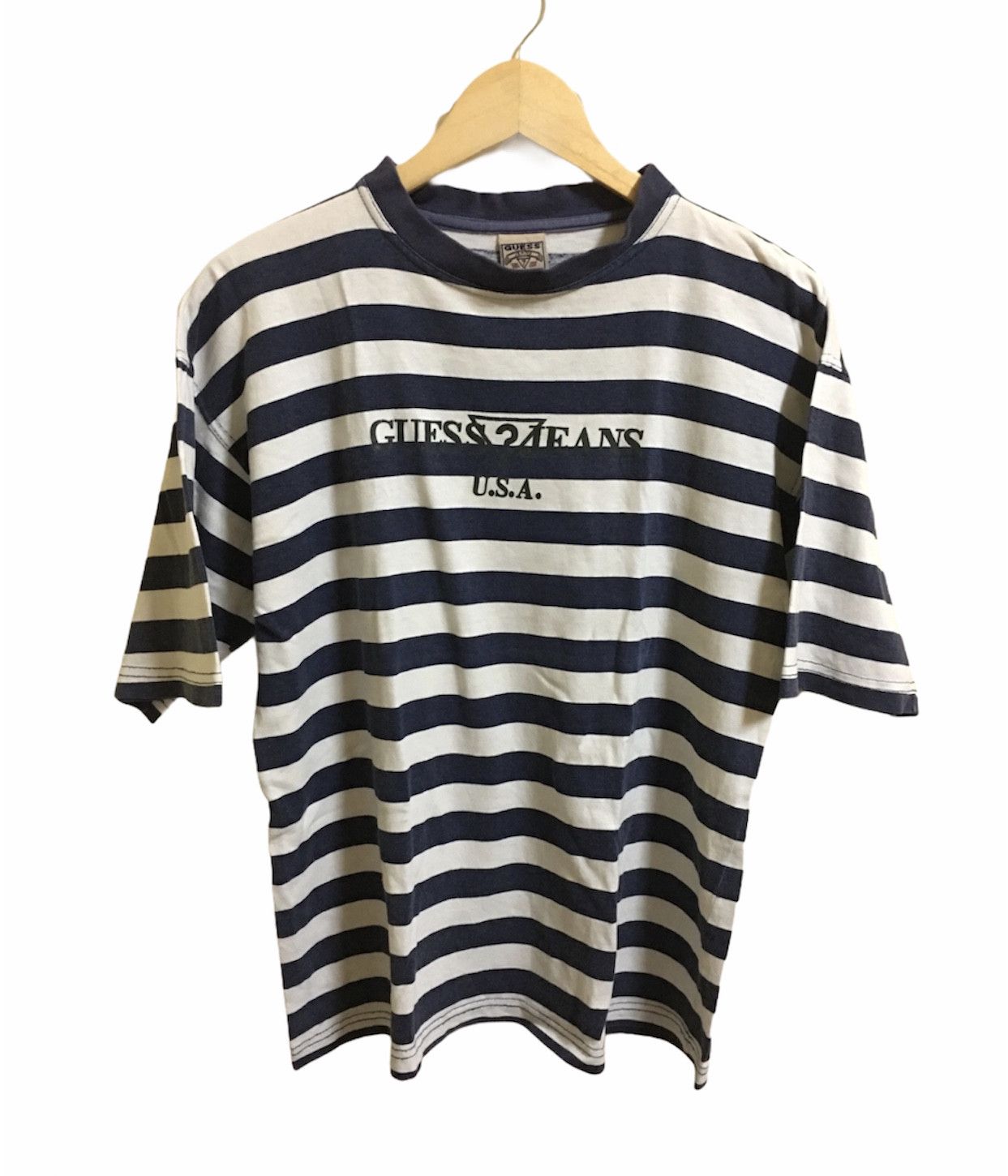 image of Vintage Guess Striped in White Blue, Men's (Size XL)