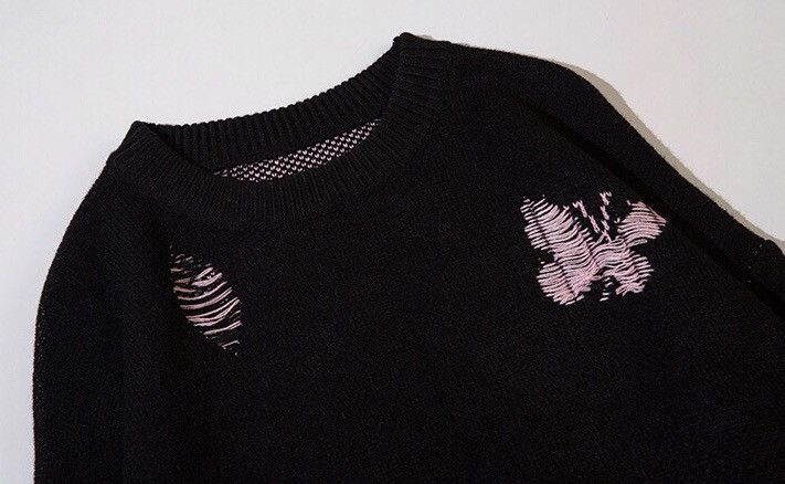 Japanese Brand × Vintage Retro fashion butterfly ripped knitwear sweater Size US M / EU 48-50 / 2 - 3 Thumbnail
