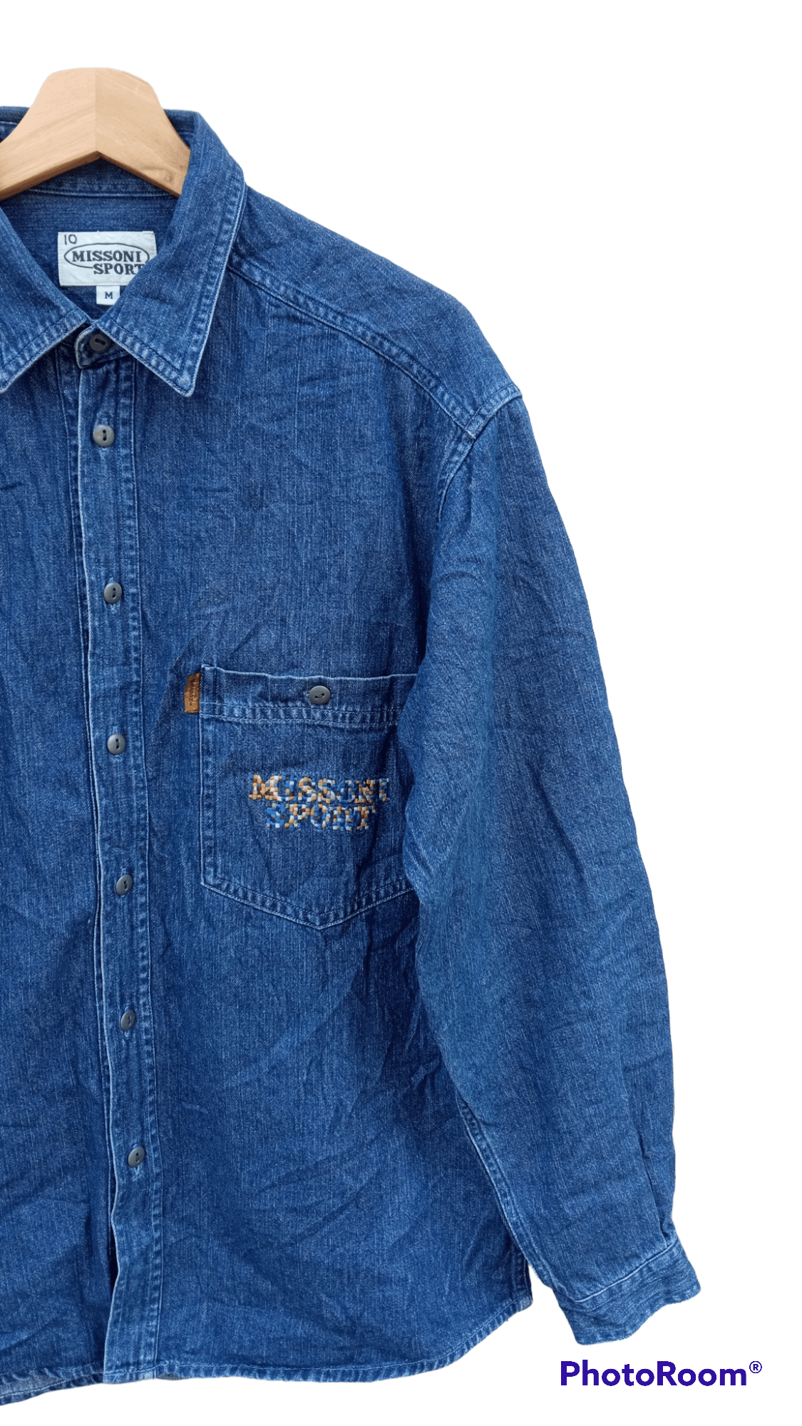 Missoni 🔥🔥Missoni Sport Embroidery Spell Out Denim Shirt Size US M / EU 48-50 / 2 - 5 Thumbnail