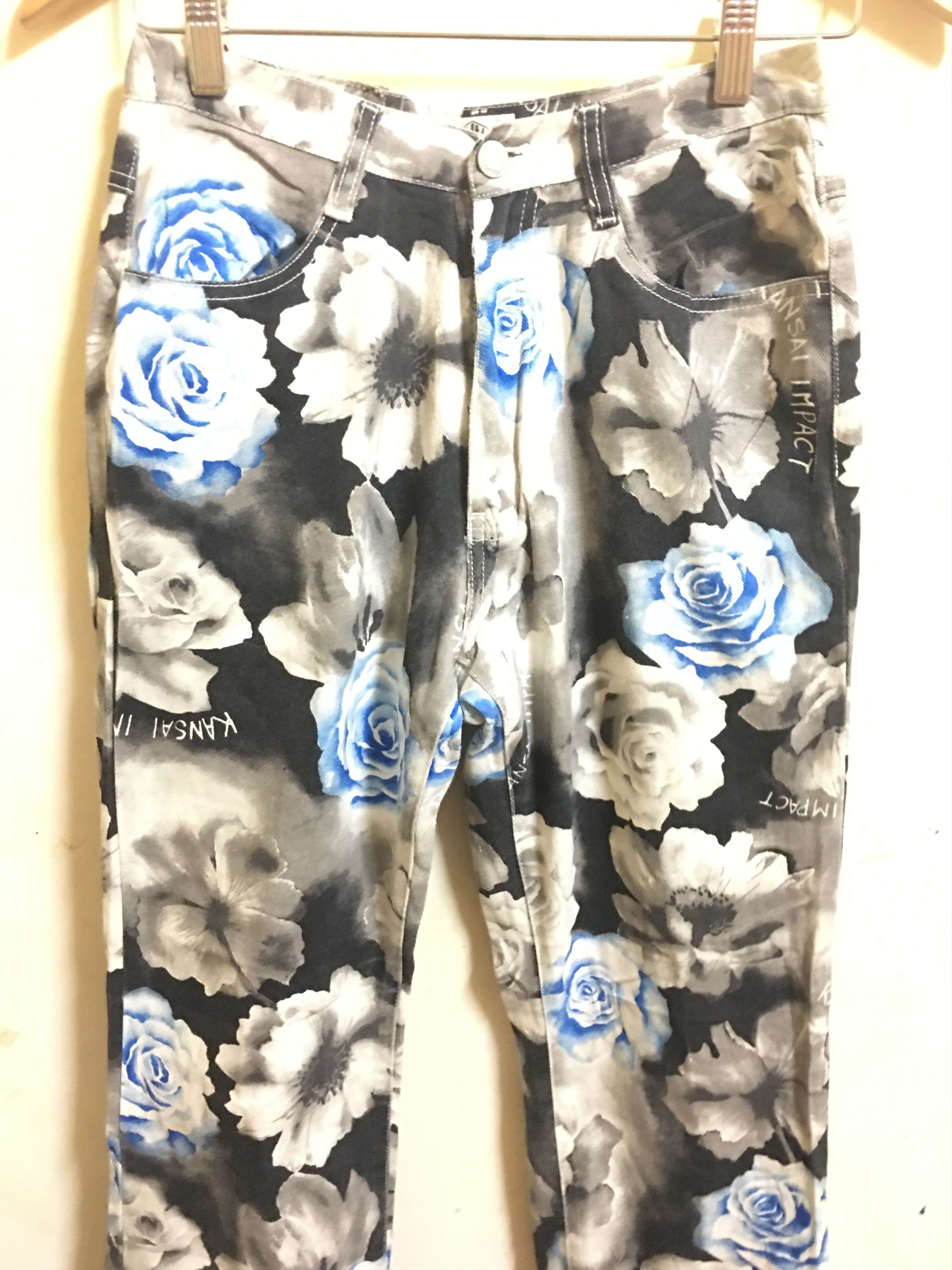 Japanese Brand × Kansai Yamamoto × Vintage Kansai Yamamoto Impact Floral Motif Flare Jeans Size US 27 - 2 Thumbnail