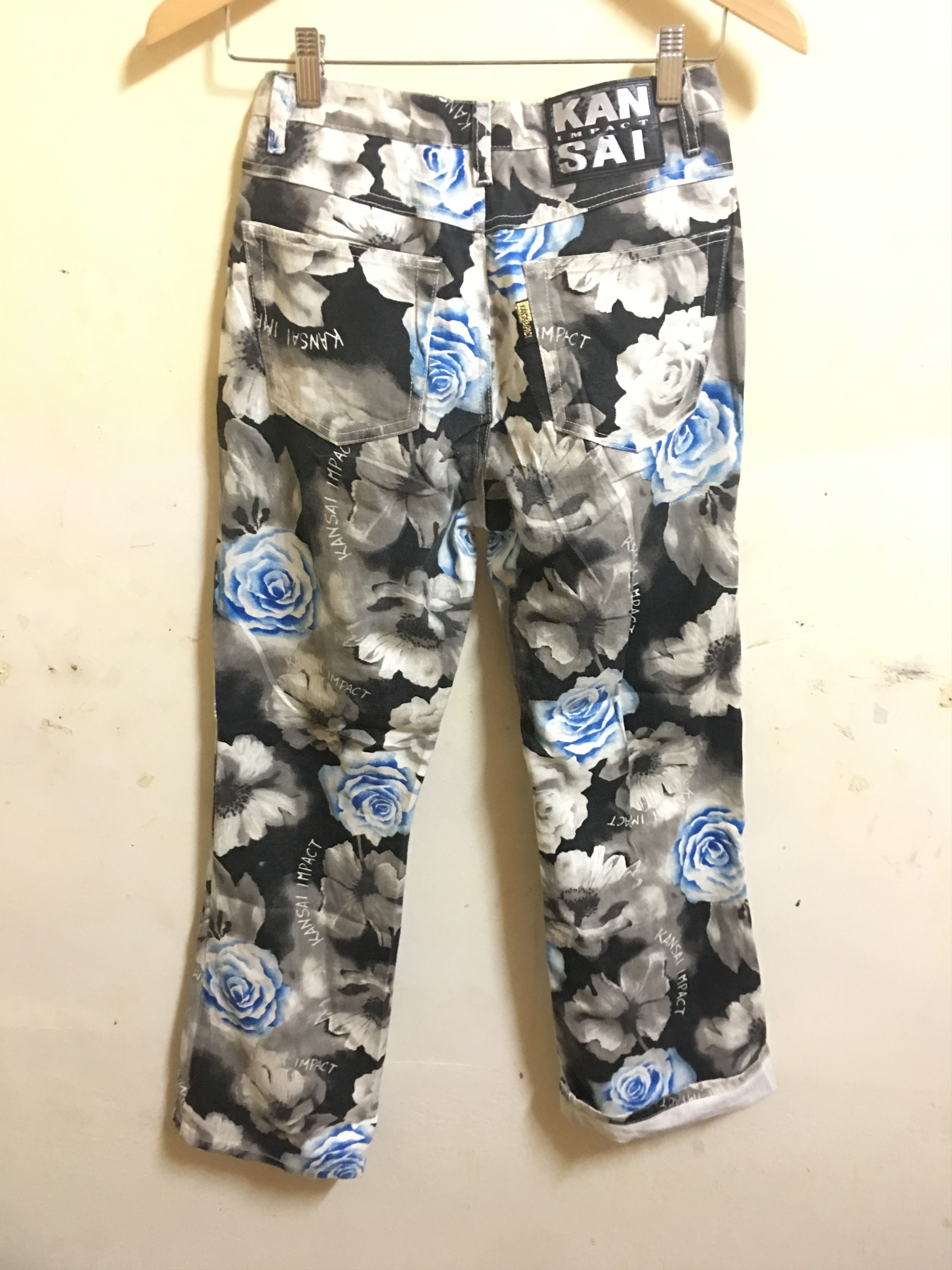 Japanese Brand × Kansai Yamamoto × Vintage Kansai Yamamoto Impact Floral Motif Flare Jeans Size US 27 - 4 Thumbnail