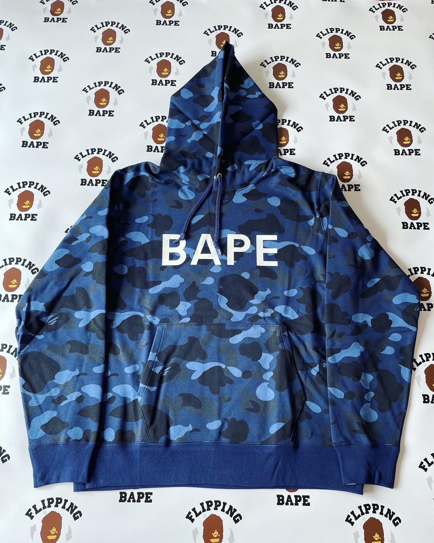 image of Bape Color Camo Bape Pullover Hoodie in Navy, Men's (Size XL)