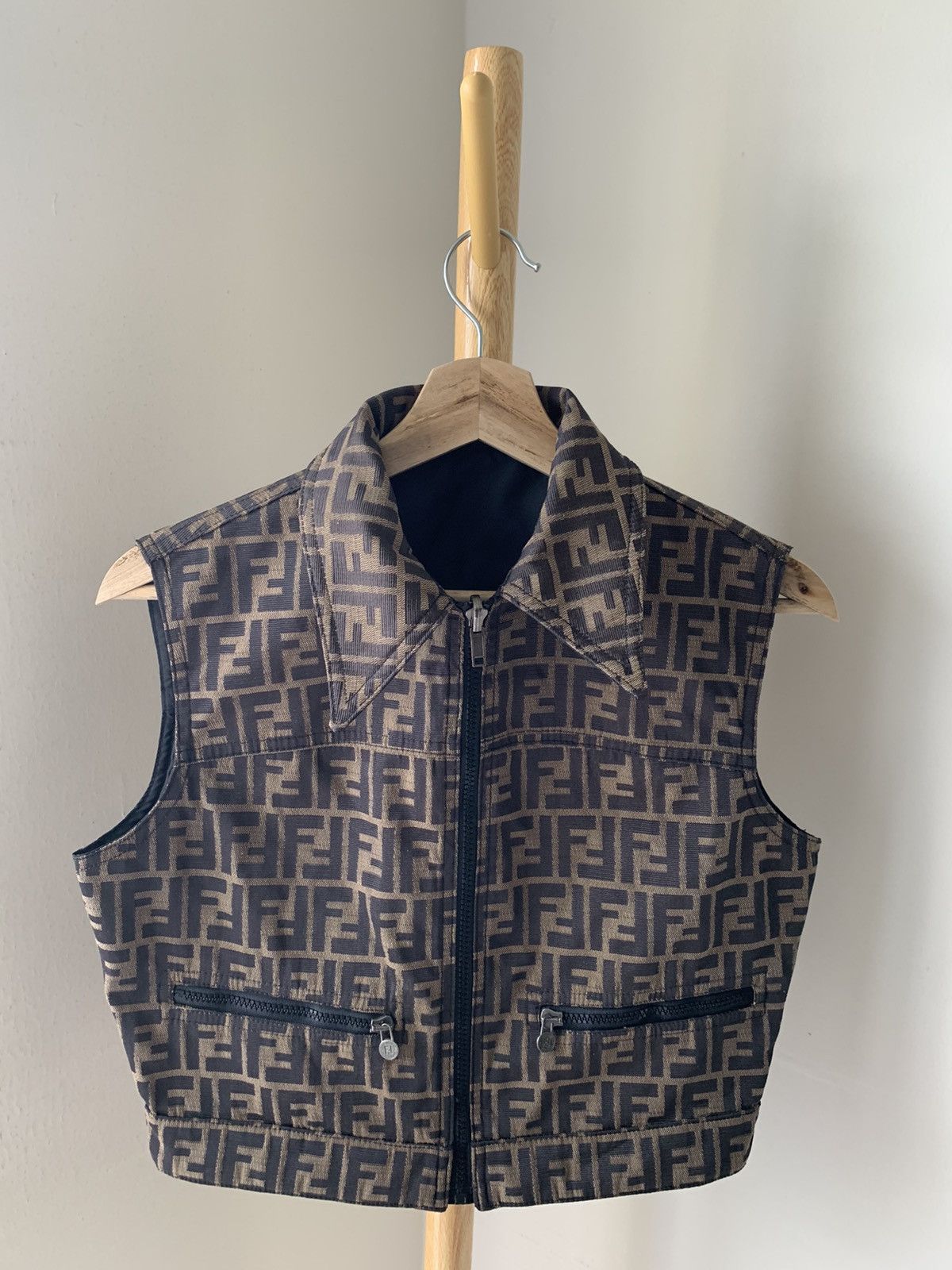 image of Fendi Monogram Vest Reversible in Gold, Women's (Size Small)