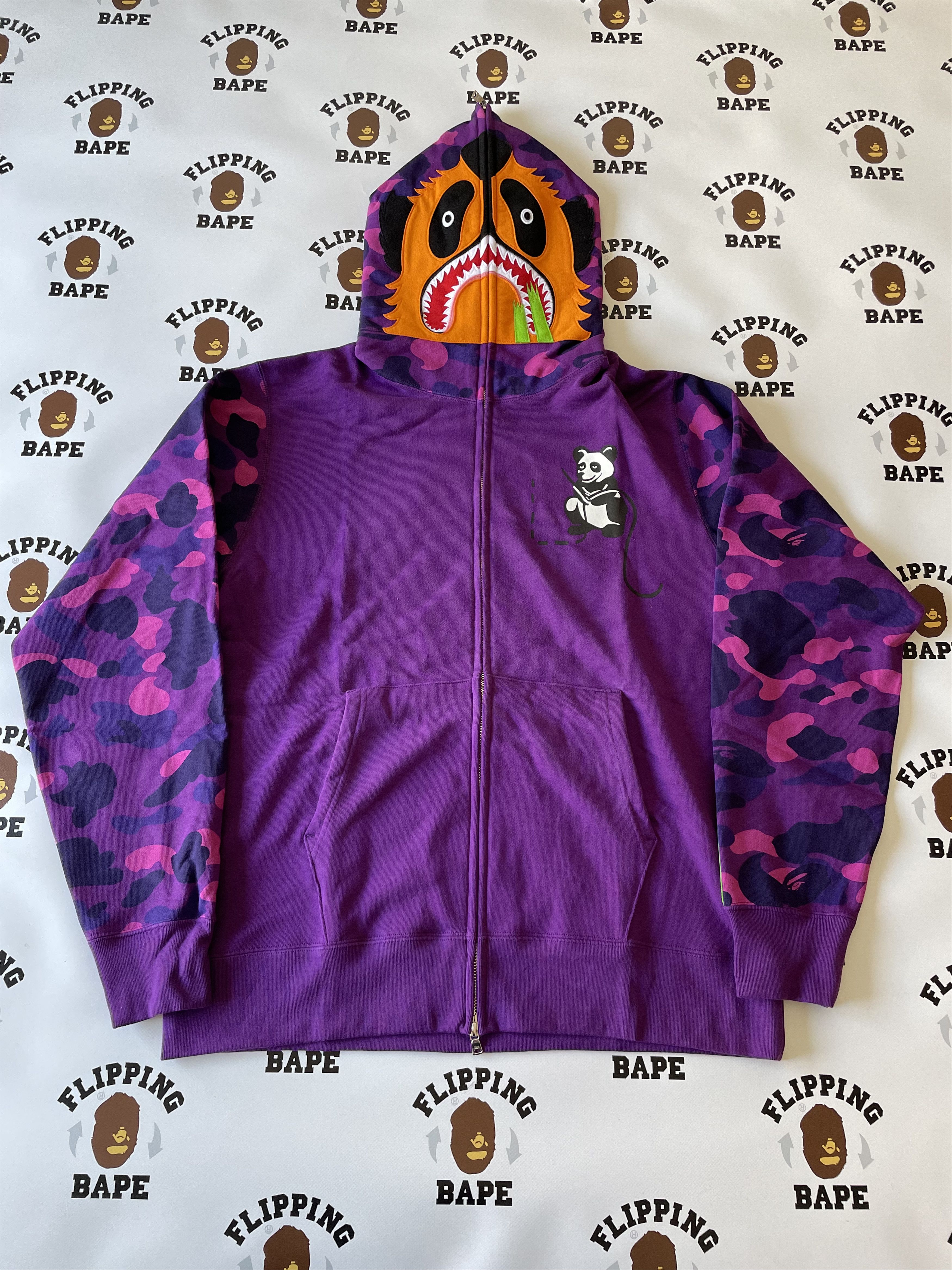 image of Bape Color Camo Panda Full Zip Hoodie in Purple, Men's (Size Large)