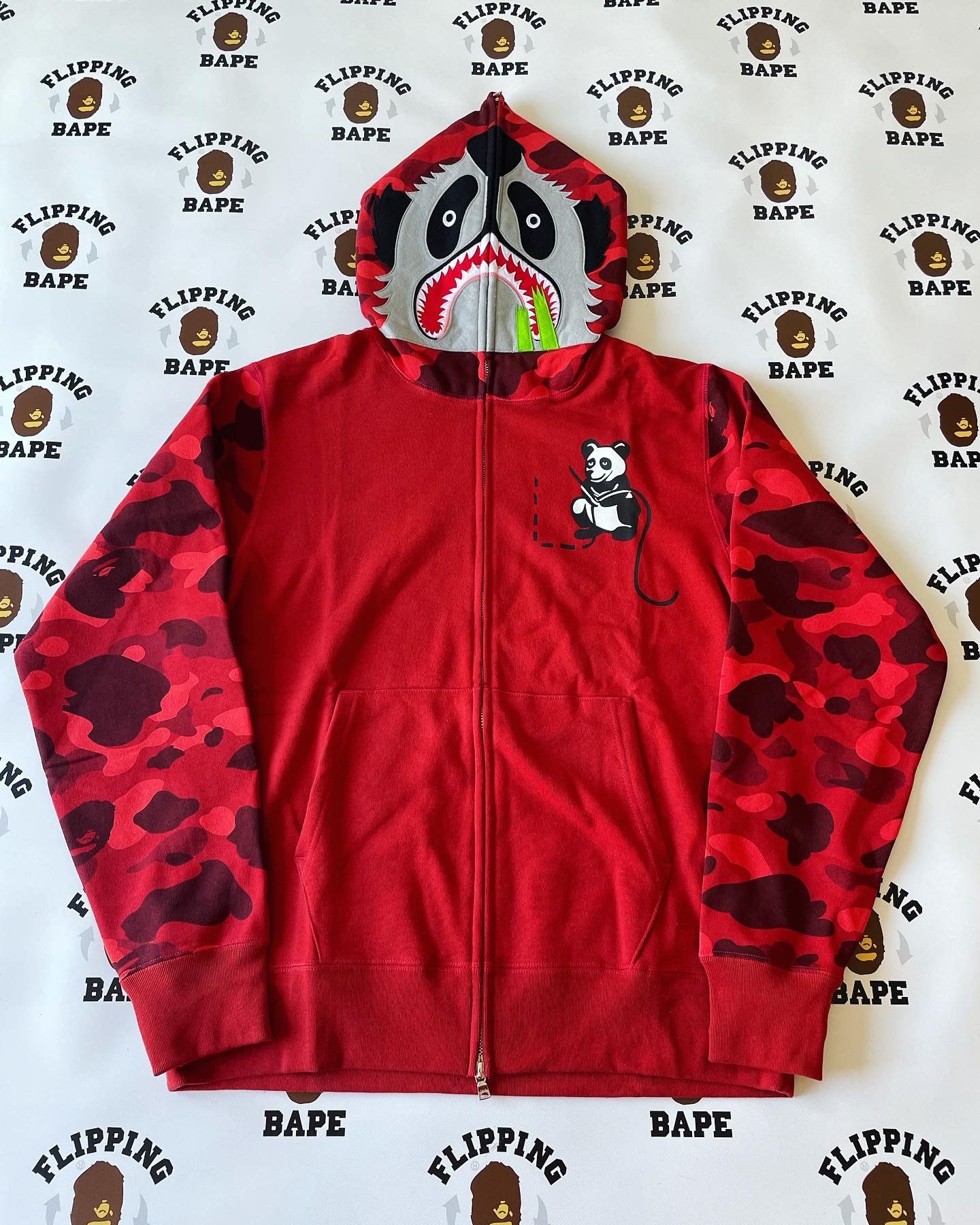 image of Bape Color Camo Panda Full Zip Hoodie in Red, Men's (Size Large)
